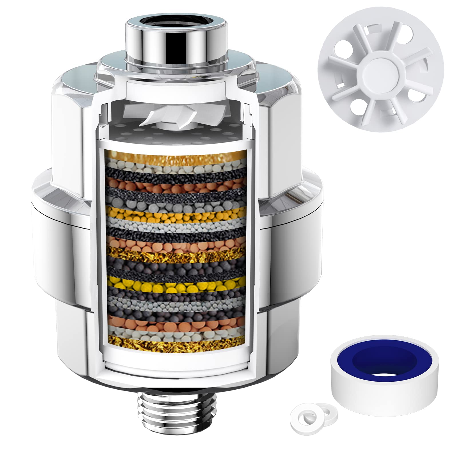 Shower Head Filter For Hard Water- 20 Stage Shower Filter With Vortex -Newest Version - High Output Water Softener To Remove Chl