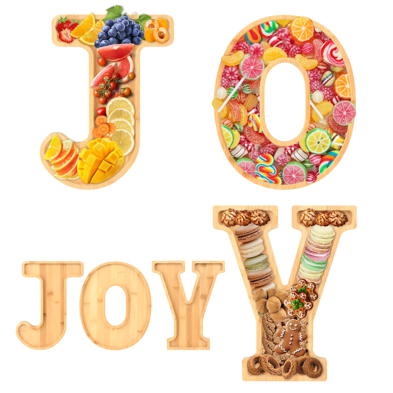 Hviiso 3Pcs Christmas Charcuterie Board Set, Joy Bamboo Appetizer Serving Board, Large Christmas Candy Dish Snack Platters - Gif