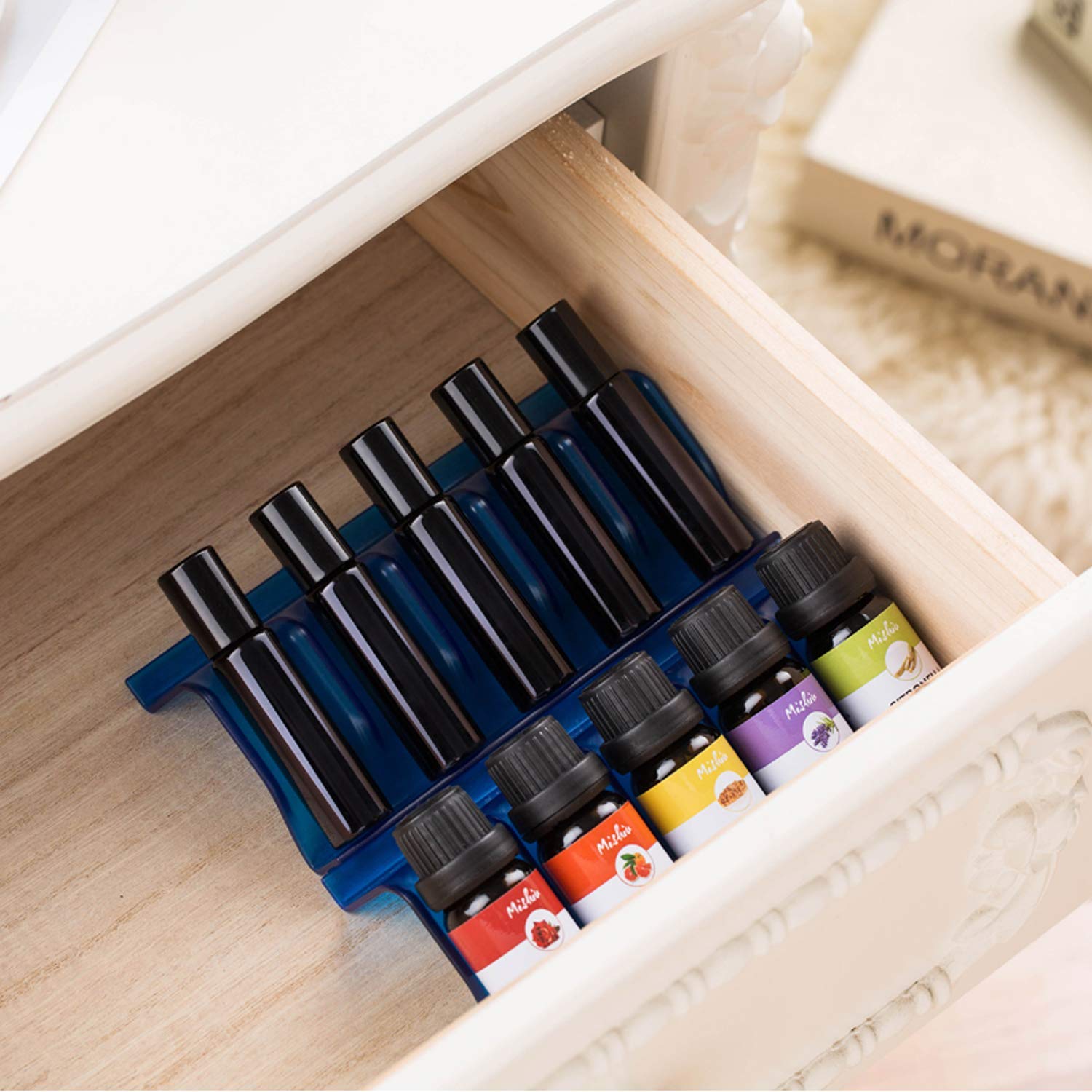 Qicfrk 8 Pcs Essential Oil Organizer, Aluminum Black, Expandable, Holds 40 Oil Bottles