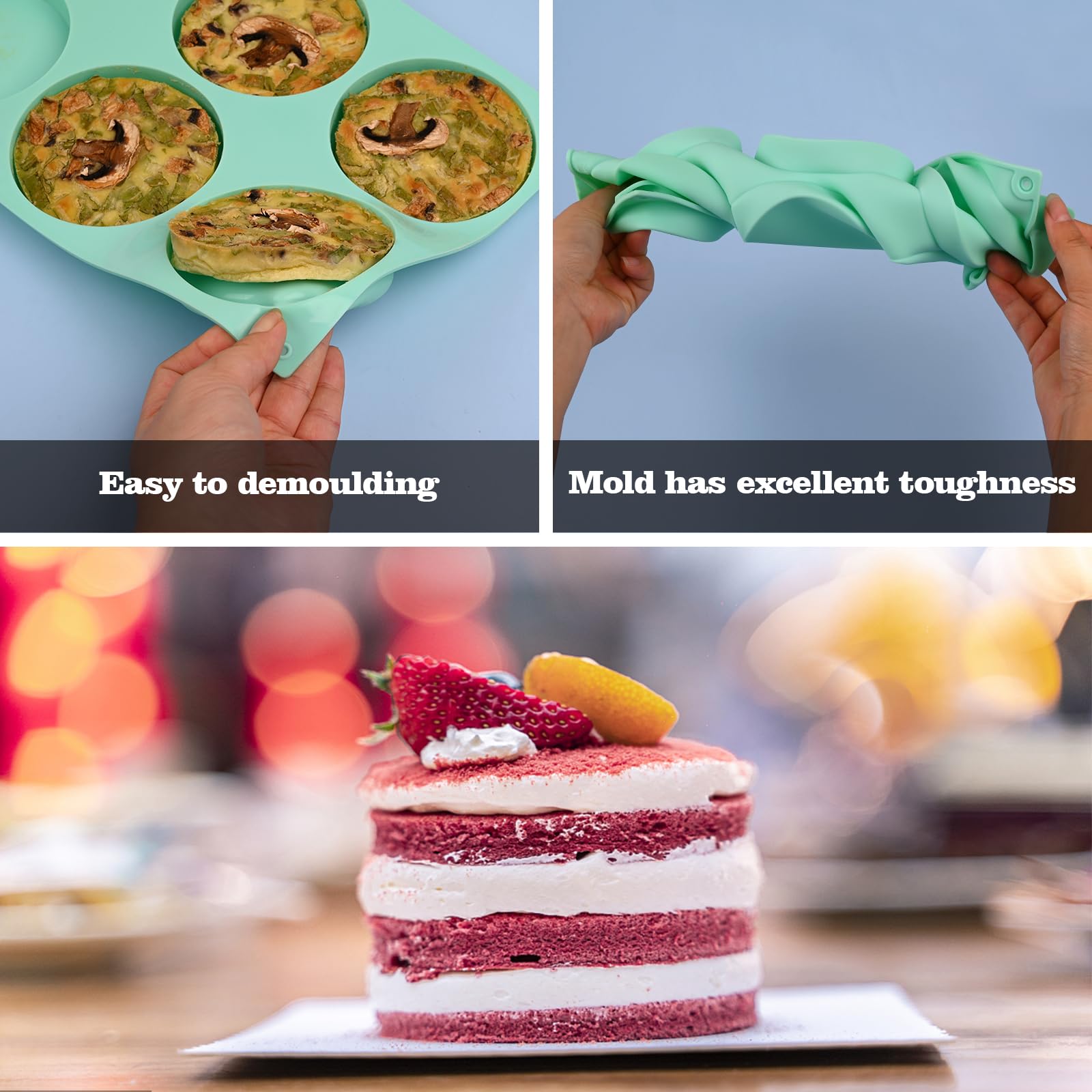 Huakener 2 Pcs Silicone Muffin Top Pans For Baking, 4 Inch Non-Stick Round Baking Molds For Mini Cake, Muffin Top, Dessert, Hamb