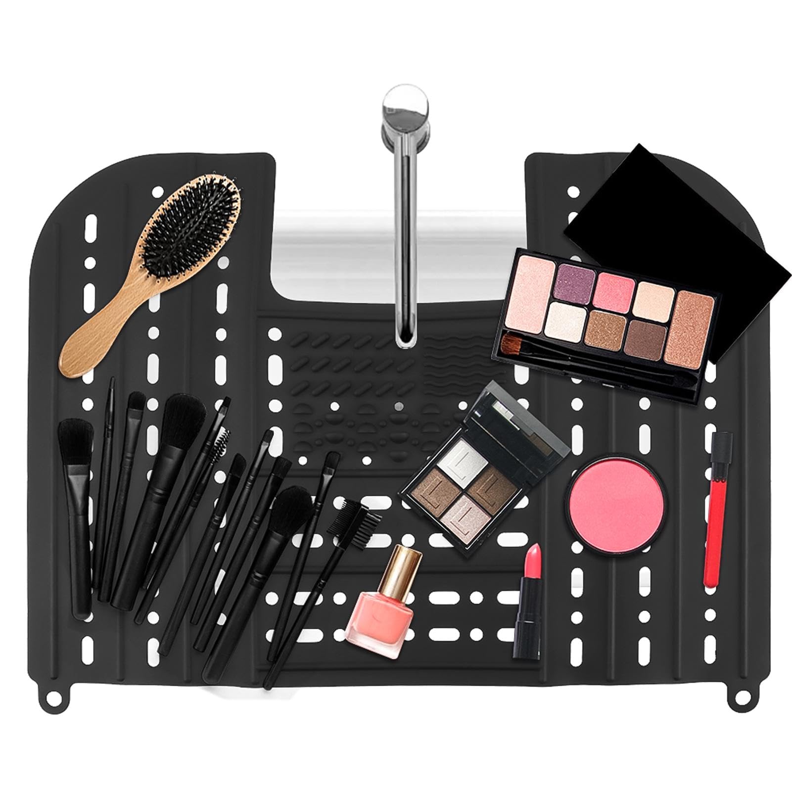 PUXING Foldable Sink Cover - Heat Resistant Silicone Mat for Makeup & Counter Space, Black