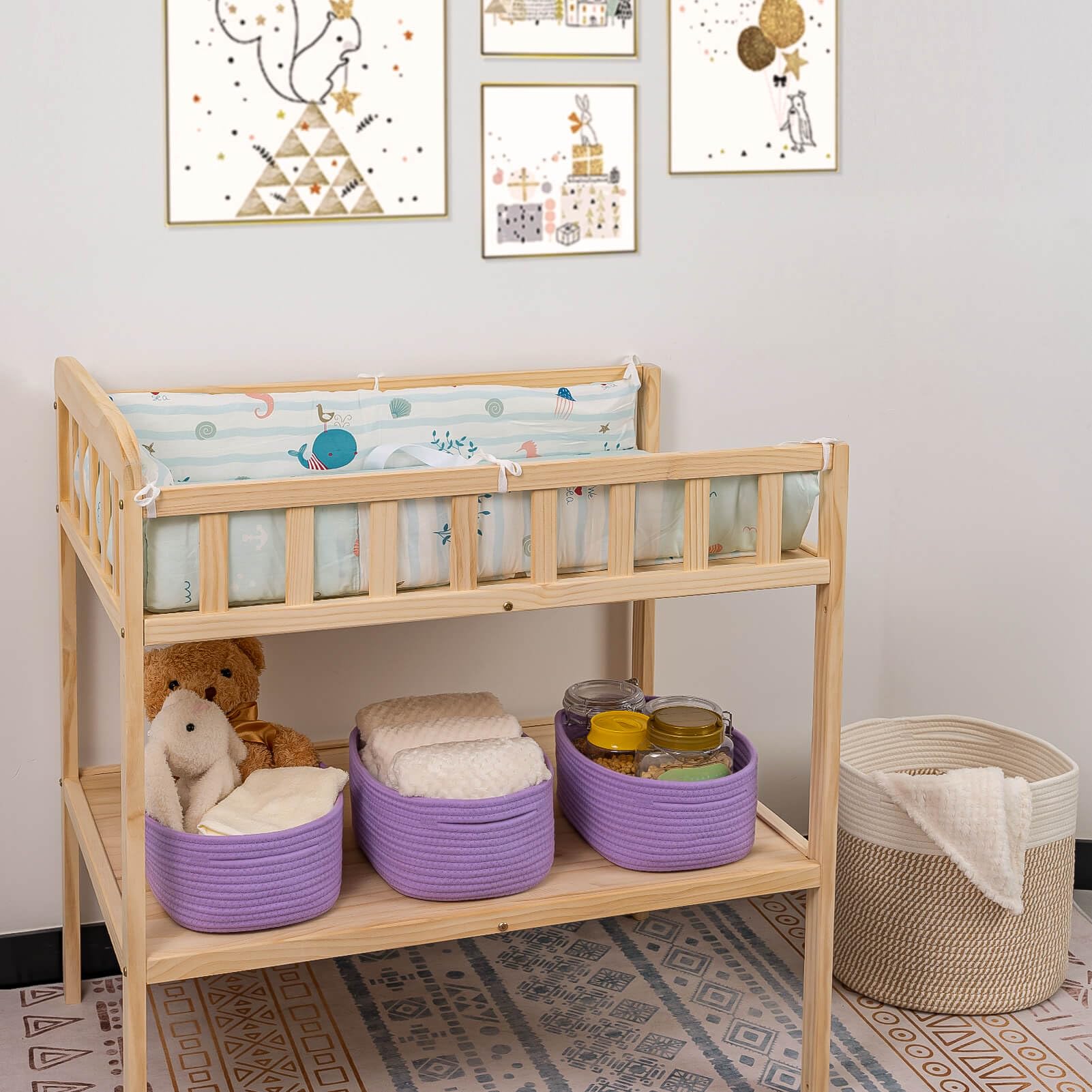 Cubesland Baby Girls Organizer Storage Basket Cubes Bins For Nursery,Small Purple Basket Organizing Cute Baskets Dog Toy Basket,