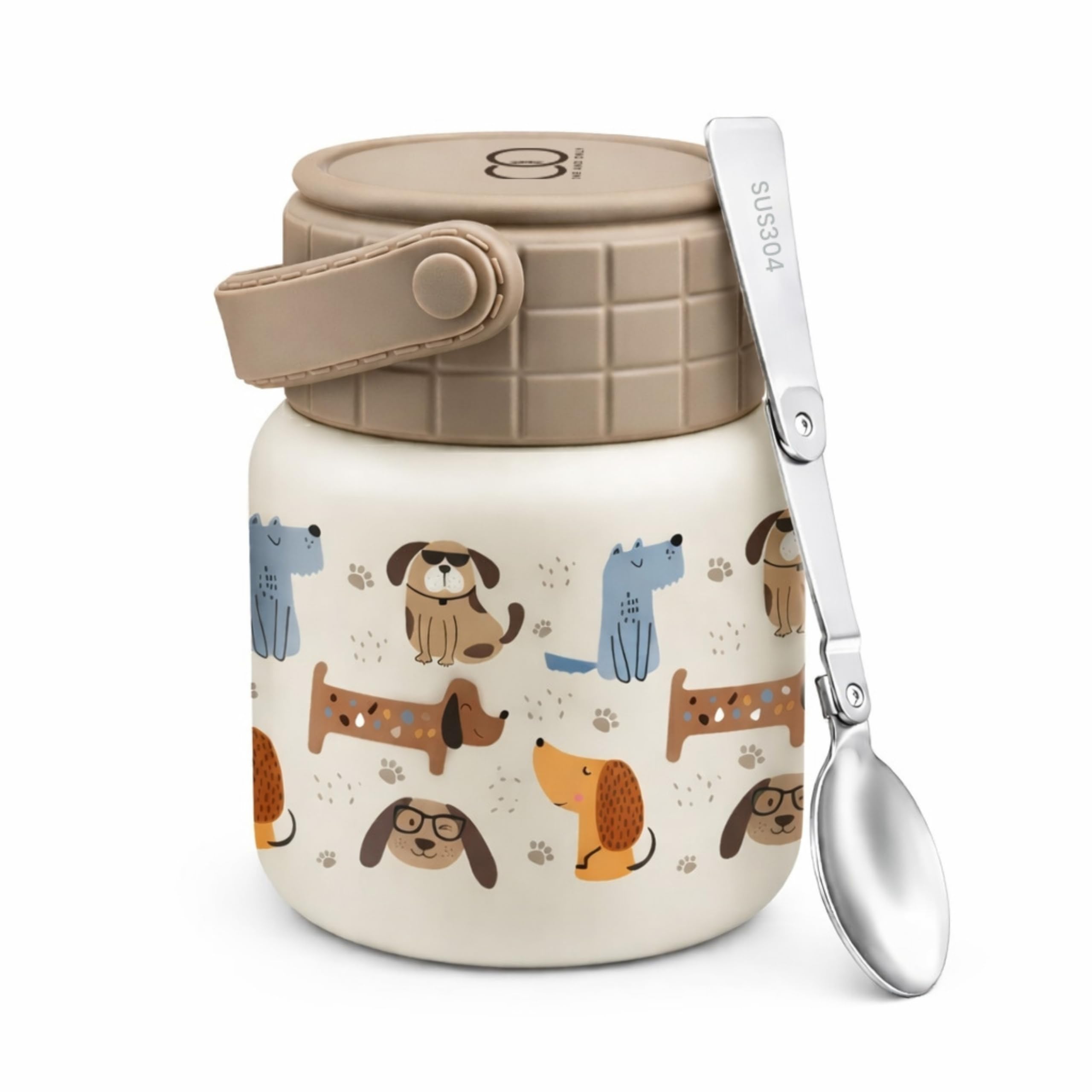 One And Only Kids Steel Food Jar 450Ml With Foldable Spoon |Lunch Box | Leak-Resistant Lid, Wide Mouth, Silicone Carry Handle & 