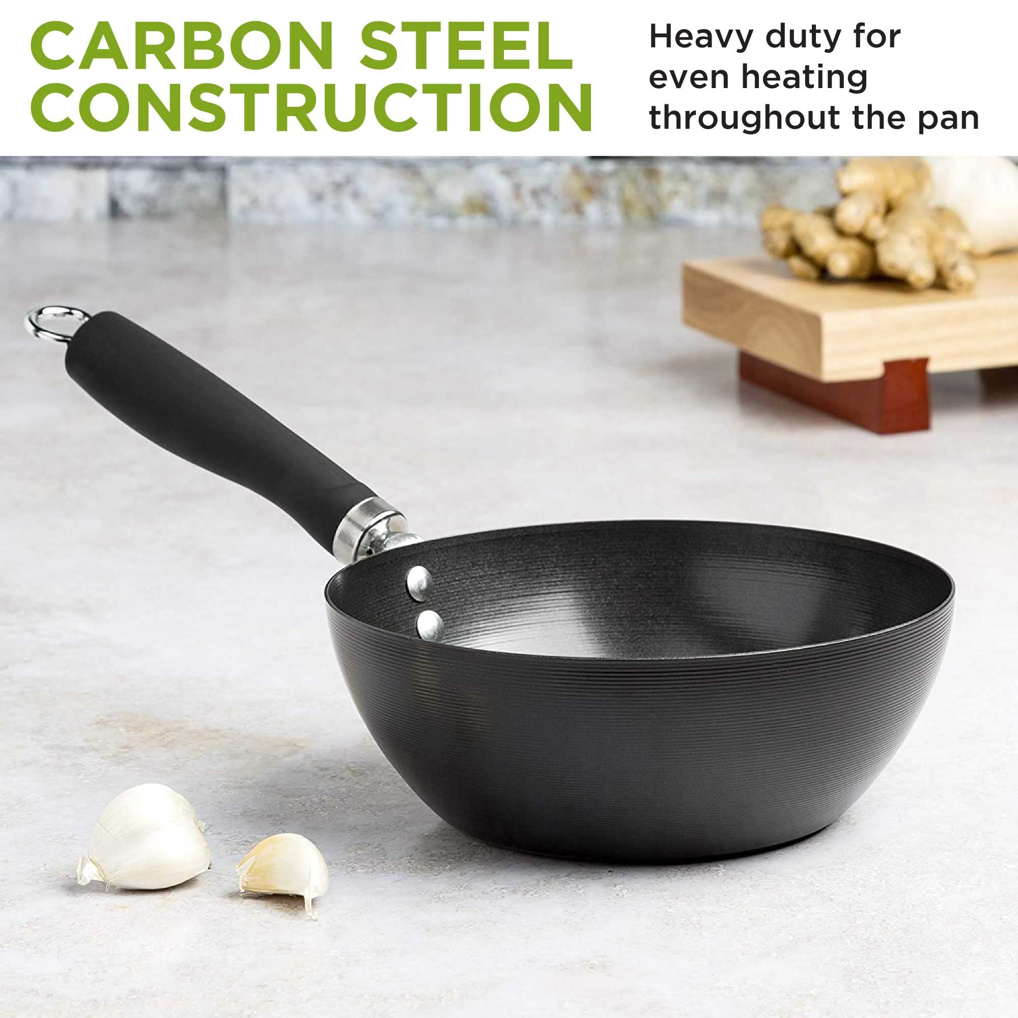 Ecolution Non-Stick Carbon Steel Wok With Soft Touch Riveted Handle, 8'',Black