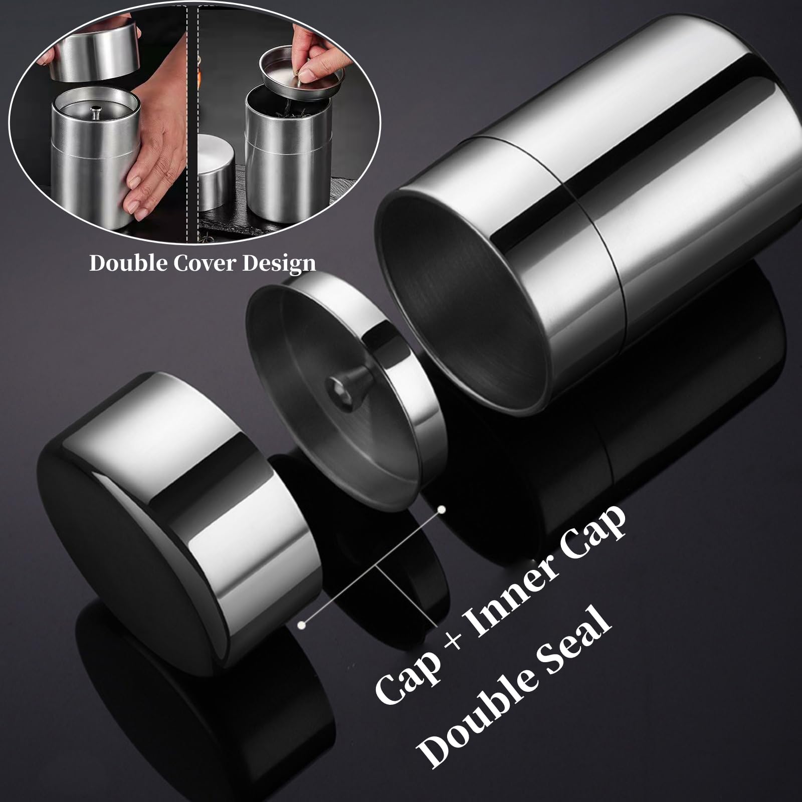 Aunmas Tea Tin Canister, Stainless Steel Tea Coffee Sugar Storage Container With Airtight Double Lids For Loose Tea And Tea Bags