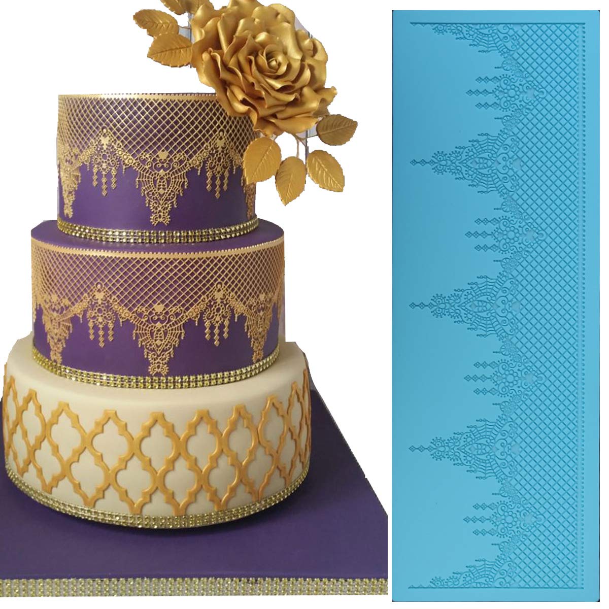 Anyana Sugar Edible Jewels Lace Cake Lace Embossing Mat Chandelilac Texture Fondant Impression Lace Mat Crown Tiara Decorating M