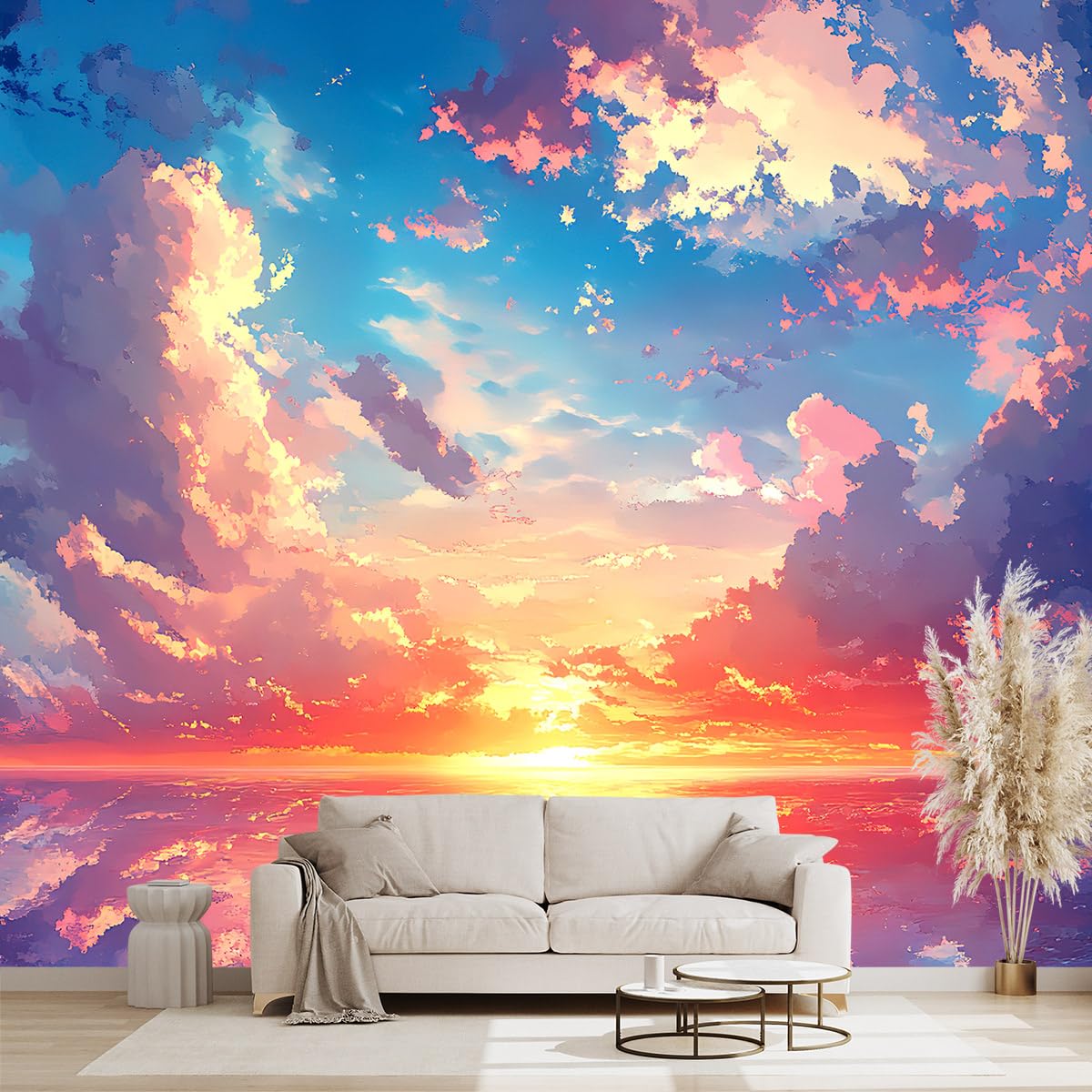 WXHFM - Abstract Cloud Sunset Wallpaper wall murals for Bedroom - 137x96 (Not Peel and Stick)