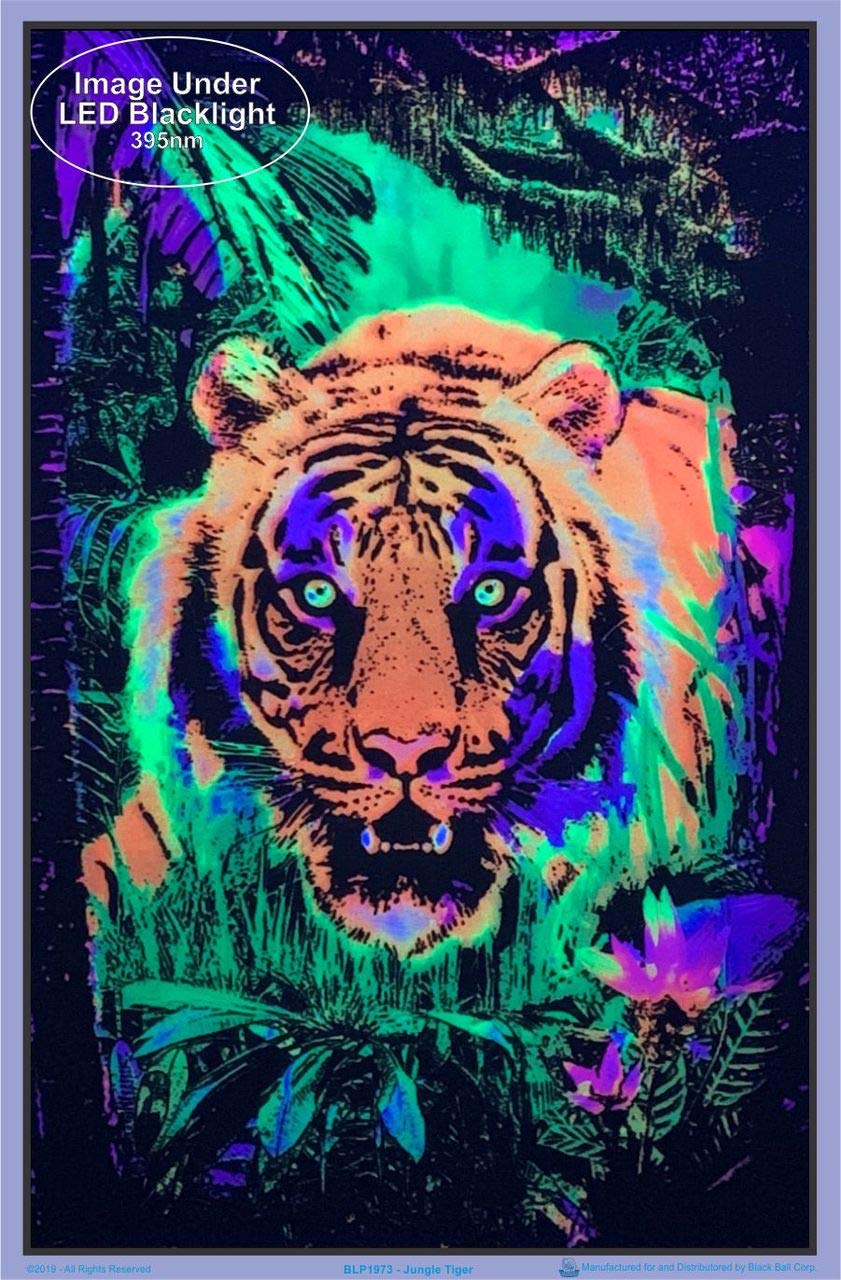 Opticz Jungle Tiger Blacklight Reactive Poster Blacklight Poster 23 X 35In