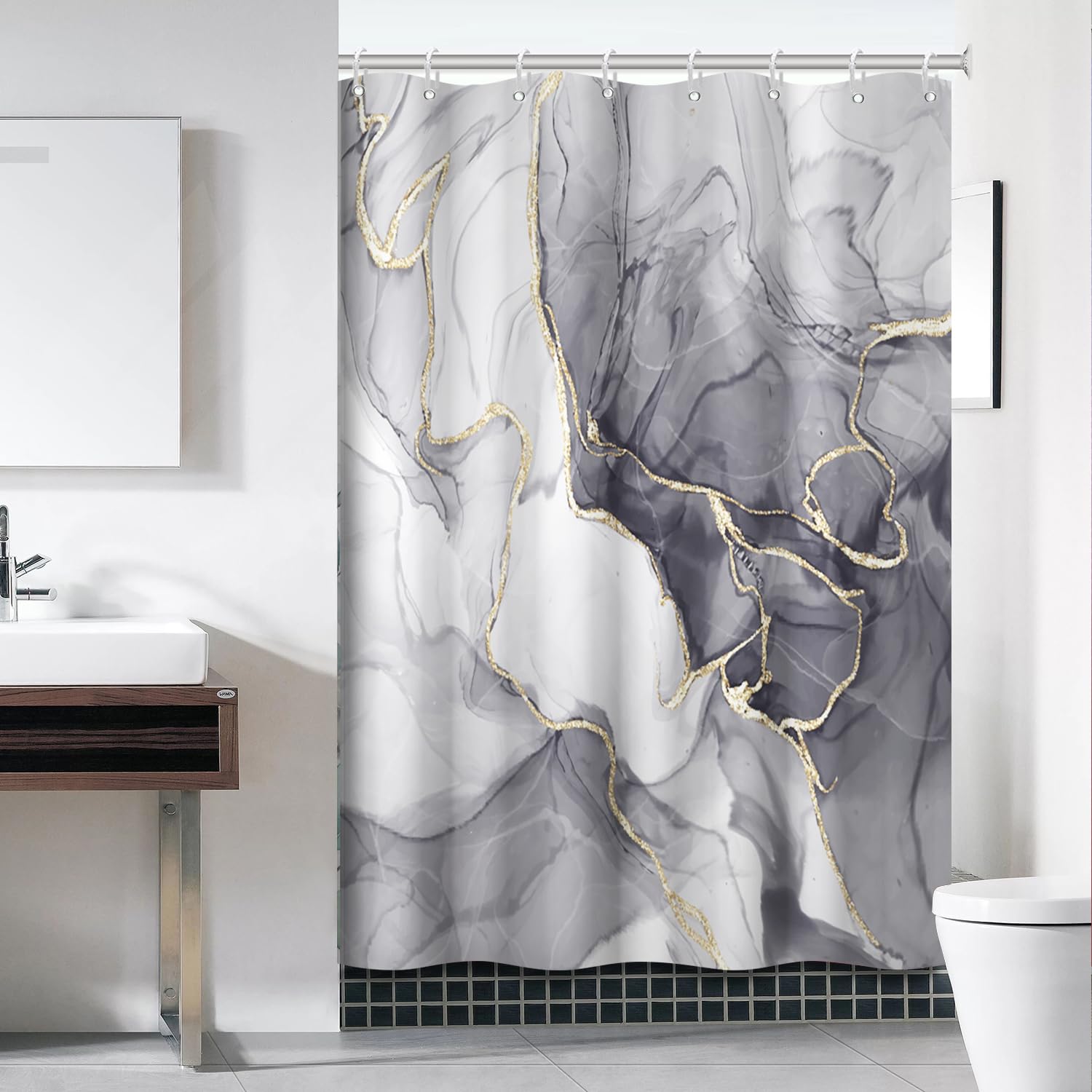 Ruelvth Grey Shower Curtain, Ombre Grey Marble Shower Curtain For Bathroom Modern Aesthetic Ink Texture Waterproof Fabric Shower