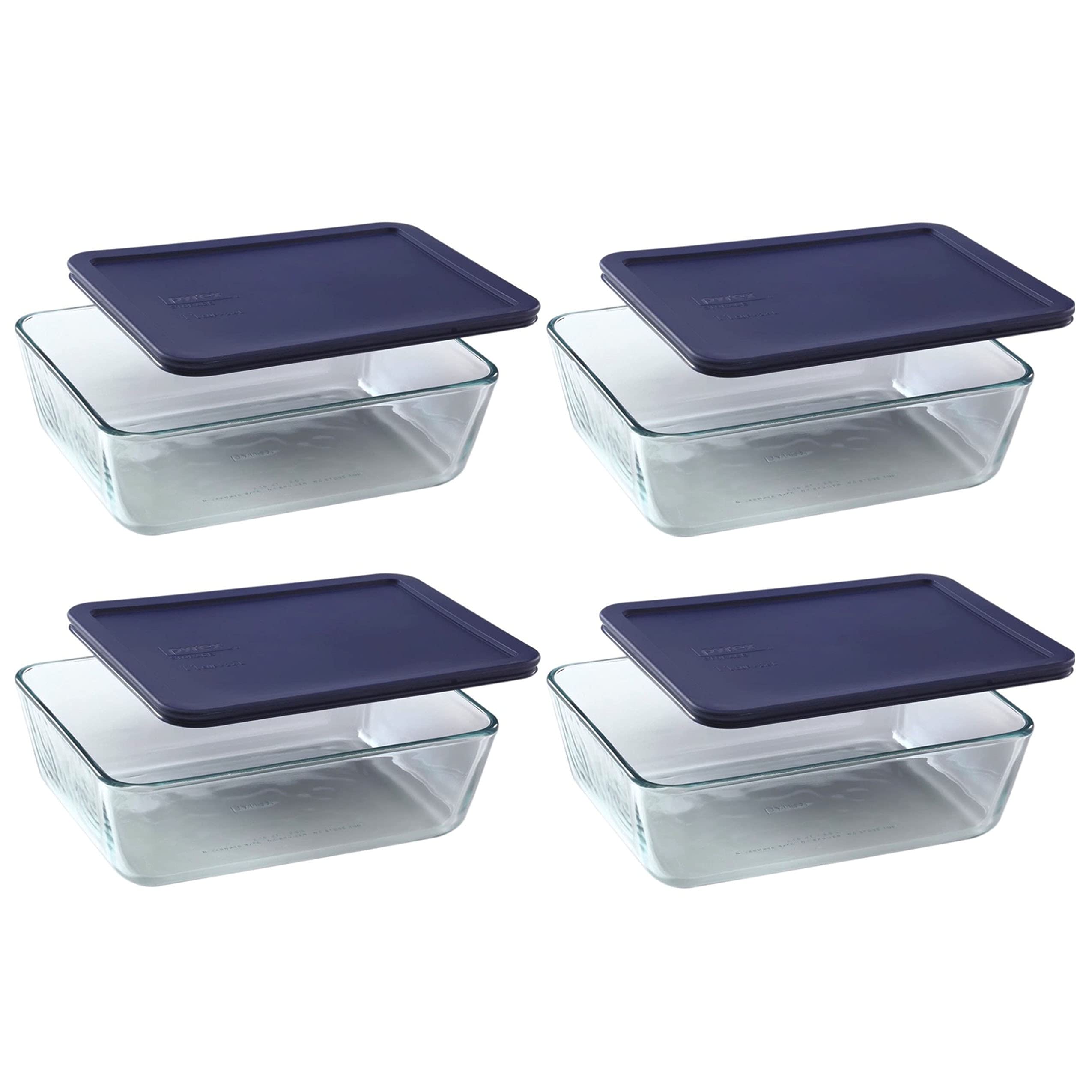 Pyrex 7212 (11Cup) Glass Dish with Dark Blue Lids (4Pack)  Made in USA