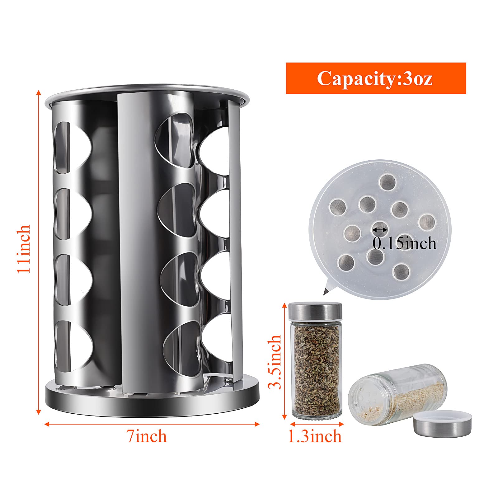 DOUBLE 2 C Revolving Countertop Spice Rack Stainless Steel Seasoning Storage Organization,Spice Carousel Tower for Kitchen Set o
