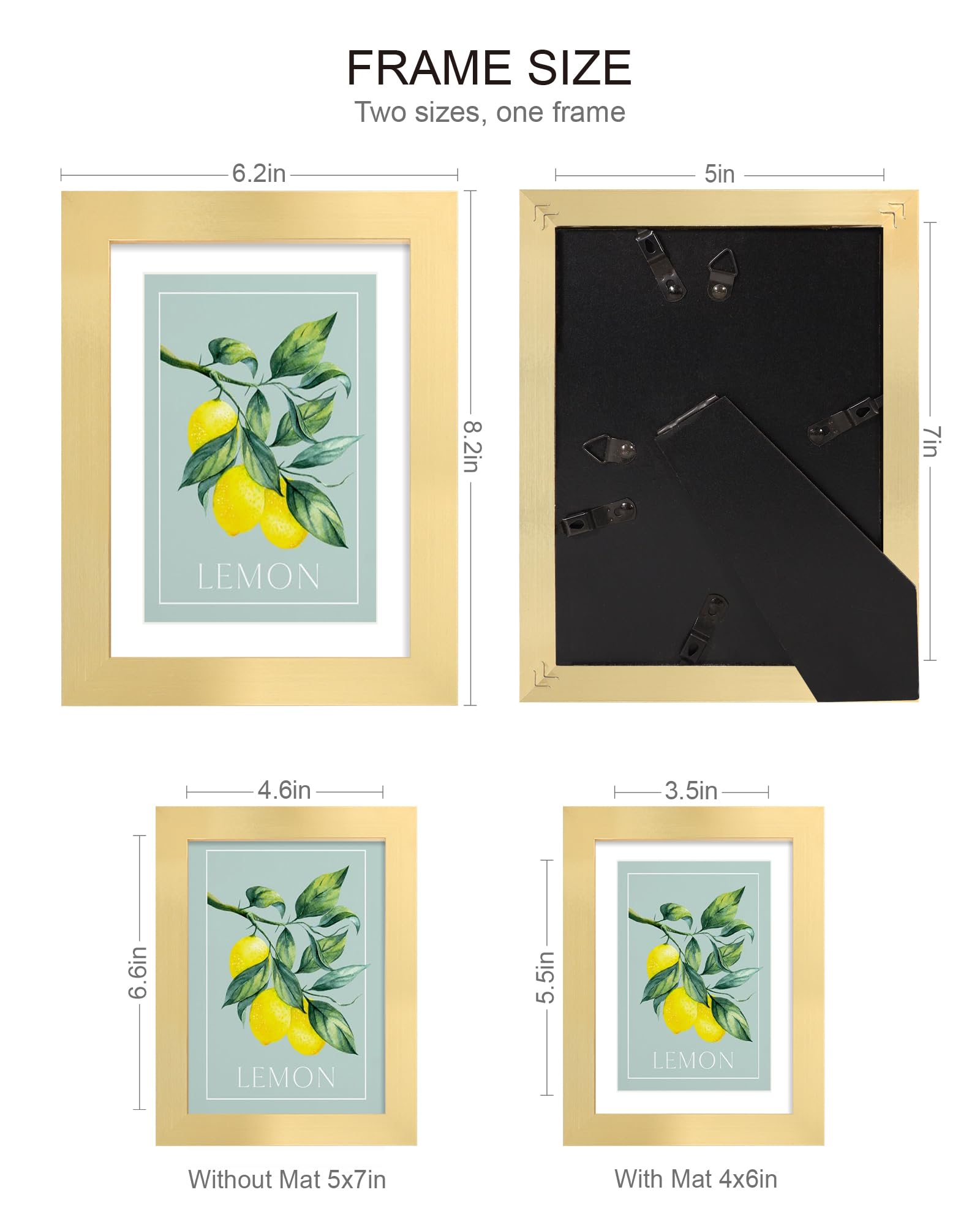 Hongkee 5x7 Picture Frame (4 Pack, Gold) Made of Real Glass and Wooden Frame - Display Pictures 4x6 with Mat or 5x7 Without Mat,