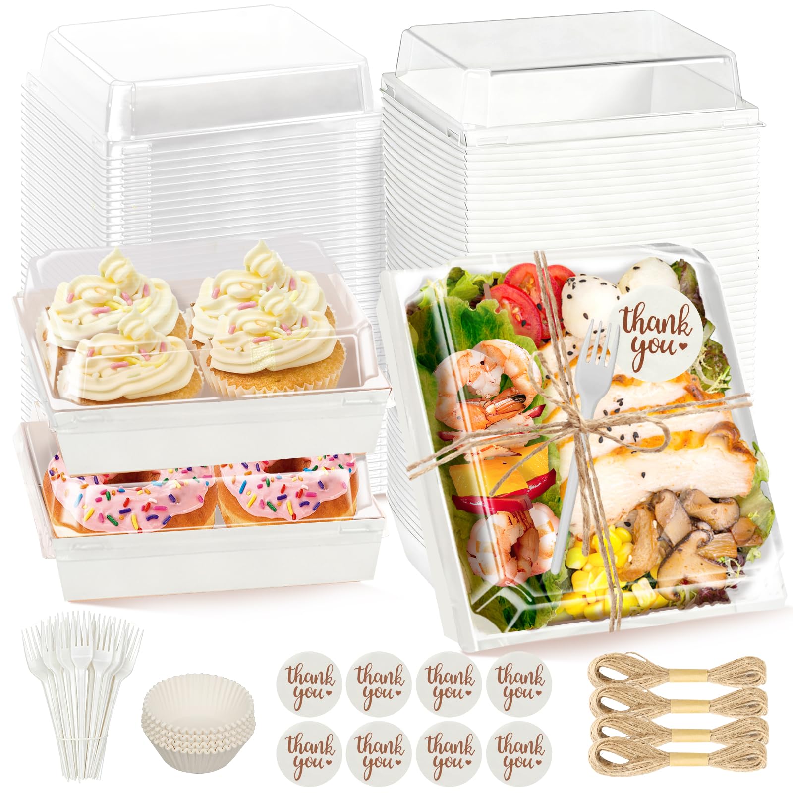 100 Pack Small Charcuterie Boxes with Clear Lids, 5.4 Inch To Go Paper Mini Food Containers, Disposable Dessert Bakery Boxes+100