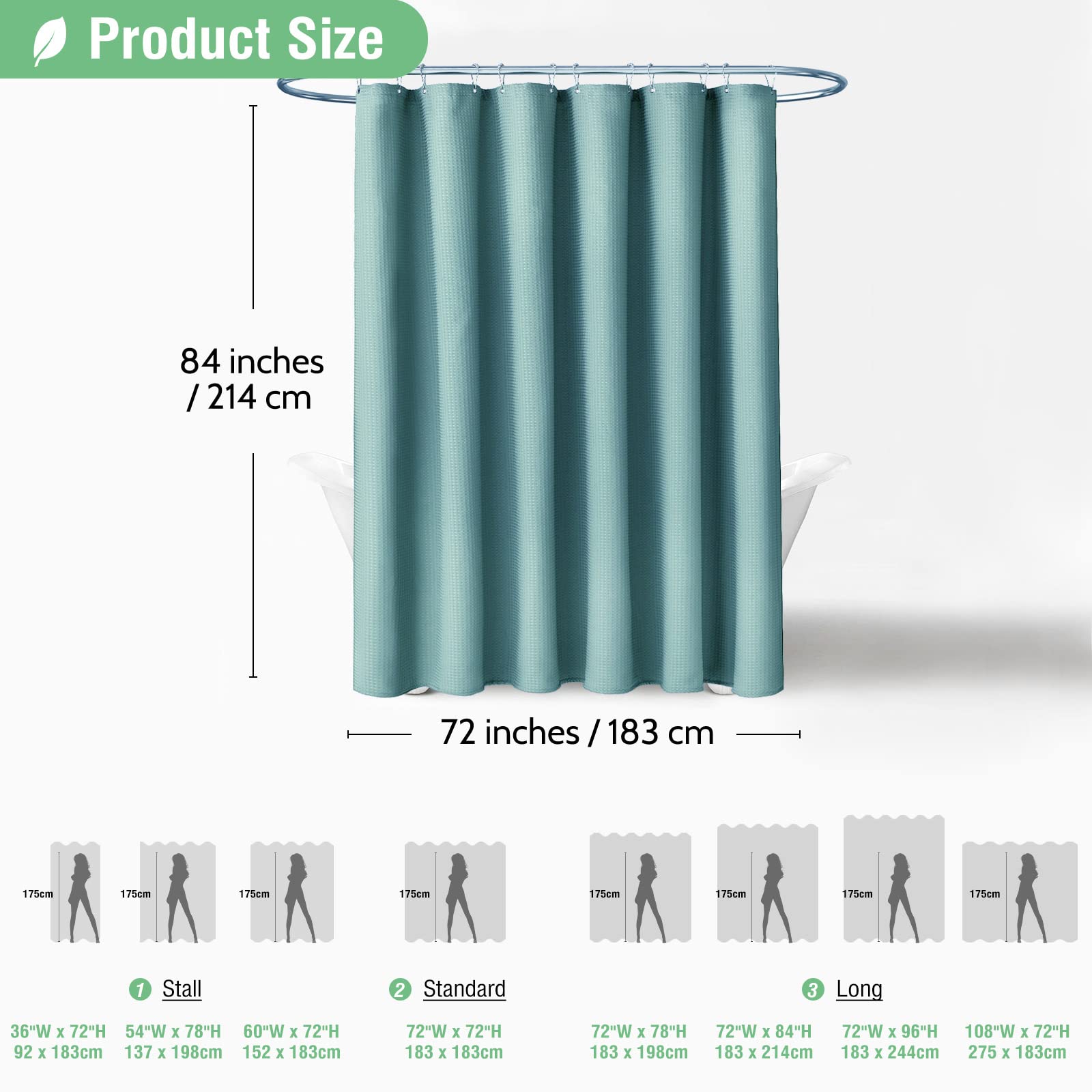 Dynamene Extra Long Shower Curtain,84 Inch Long Waffle Weave Weighted Thick Cloth Bathroom Shower Curtain, Neutral Heavy Duty Ho