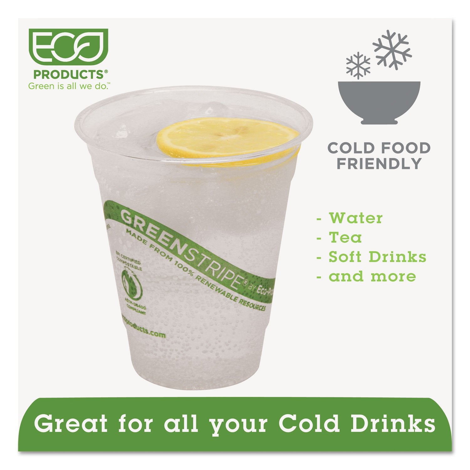 Eco-Products Epcc12Gs Greenstripe Renewable & Compostable Cold Cups - 12Oz., 50/Pk, 20 Pk/Ct