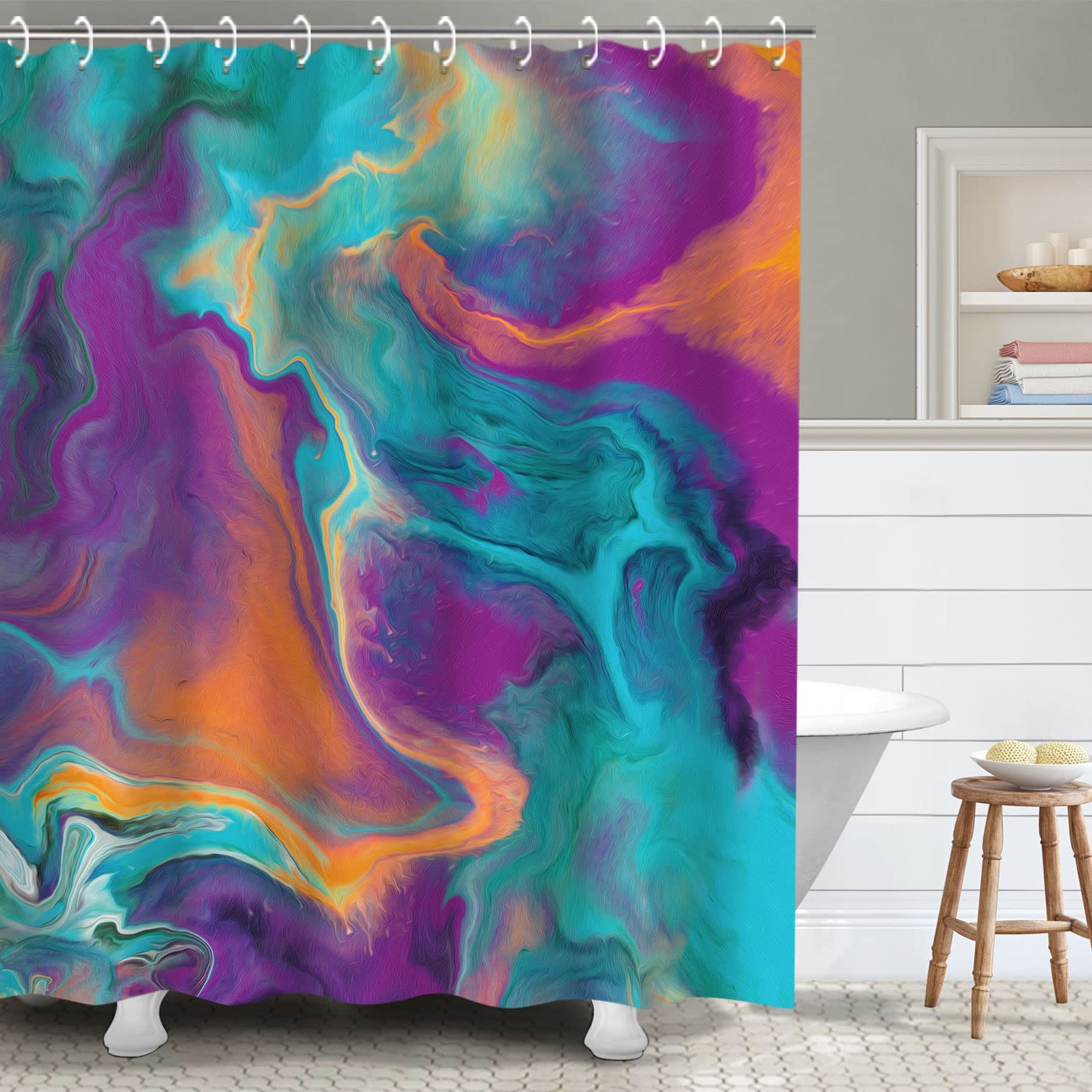 Rosielily Abstract Shower Curtain, Orange Shower Curtain, Colorful Shower Curtain, Teal Shower Curtain, Purple Shower Curtain Se
