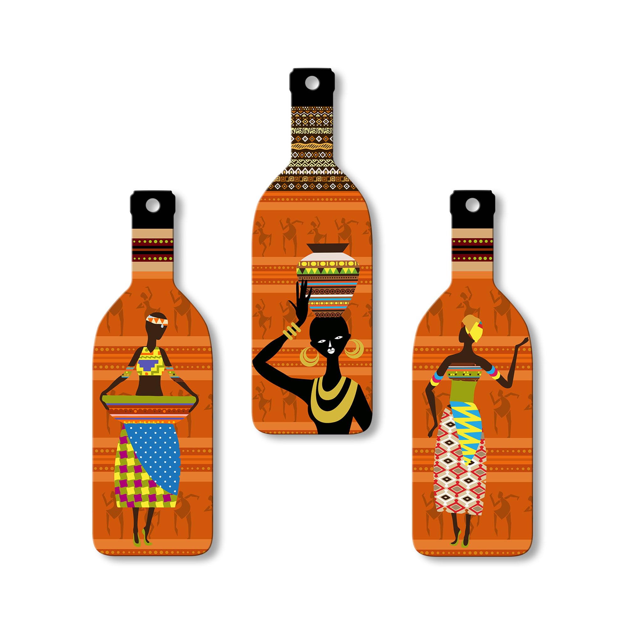 Artvibes African Women Warli Art Decor Bottle Shaped Wooden Wall Hanging | Living Room | Handcrafted Art | Wall Poster | Aesthet
