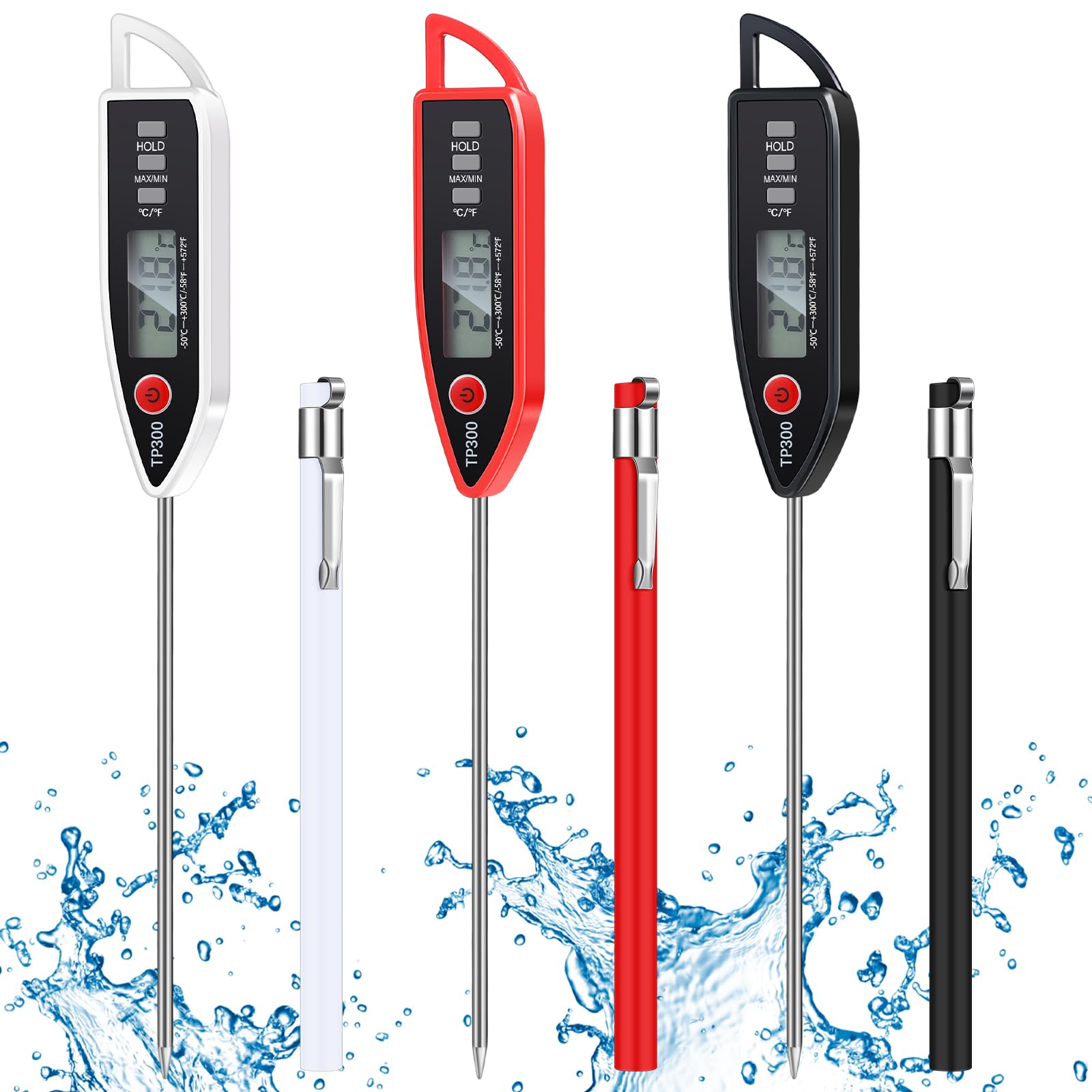 Copkim 3 Set Waterproof Food Thermometer for Water, Liquid, Candle and Cooking Digital Meat Thermometer with Long Probe Instant 