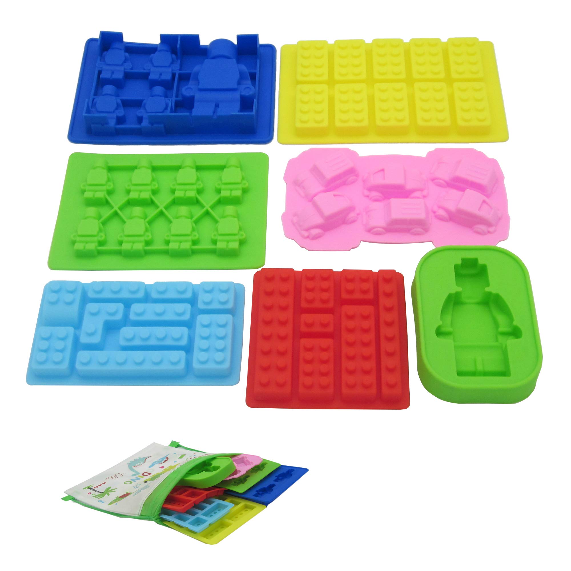 Nuoda Chocolate Candy Silicone Mold, Building Blocks Ice Tray, Robots And Cars Fondant Mold With Children Party Drawstring Gift