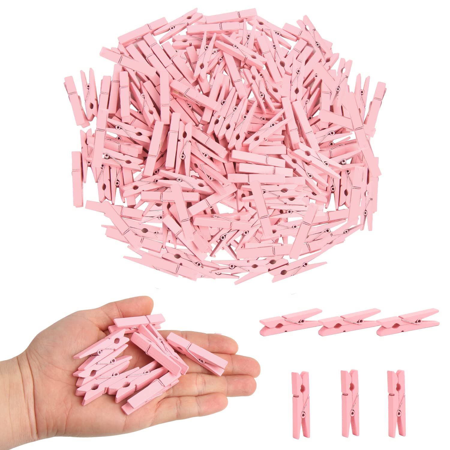 Kimober 1.77Inch Wooden Clothespins,Pink Craft Wood Clothes Pins Pegs Clips For Hanging Photos,Paper Crafts,100Pcs