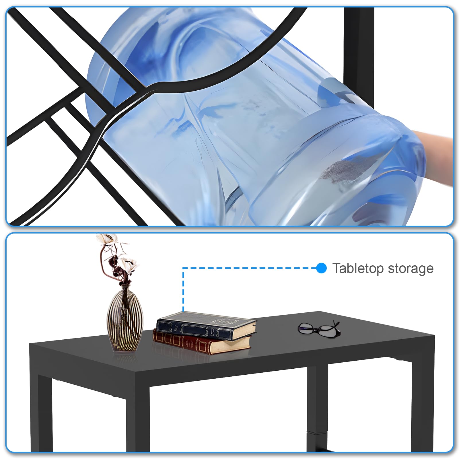 Semoprus 5 Gallon Water Bottle Holder For 6 Bottles, 3 Tiers Heavy-Duty Water Cooler Jug Rack With Reinforcement Frame For Home,