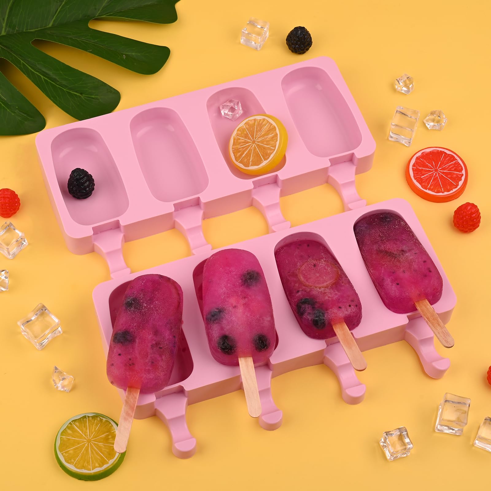 Wmkgg Popsicle Silicone Molds Set, 2 Pcs Ice Cream Molds With 50 Wooden Sticks For Cake Pop, Ice Pop, Cakesicles (Standard Size/