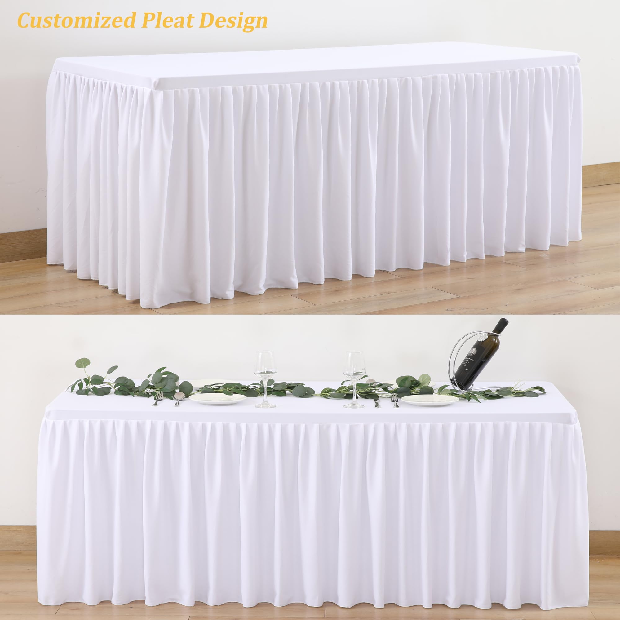 3 Pack White Polyester Table Clothes For 6 Foot Rectangle Tables, Wrinkle Free Fitted Table Cover With Pleated Ruffle Table Skir