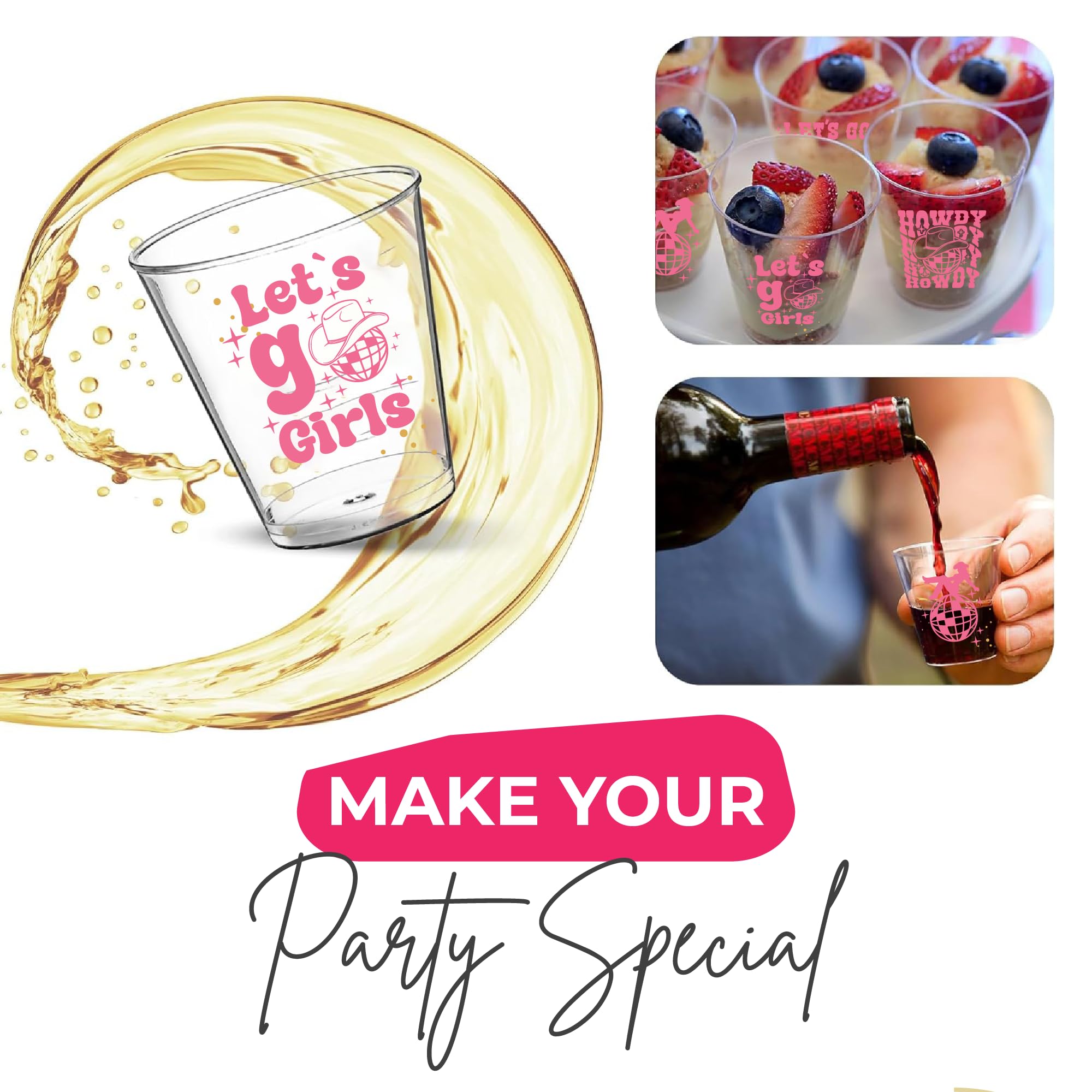 100 Pcs Disco Cowgirl Bachelorette Shot Glasses - 2 Oz Disposable Shot Glasses For Disco Cowgirl Party Decorations - Clear Plast