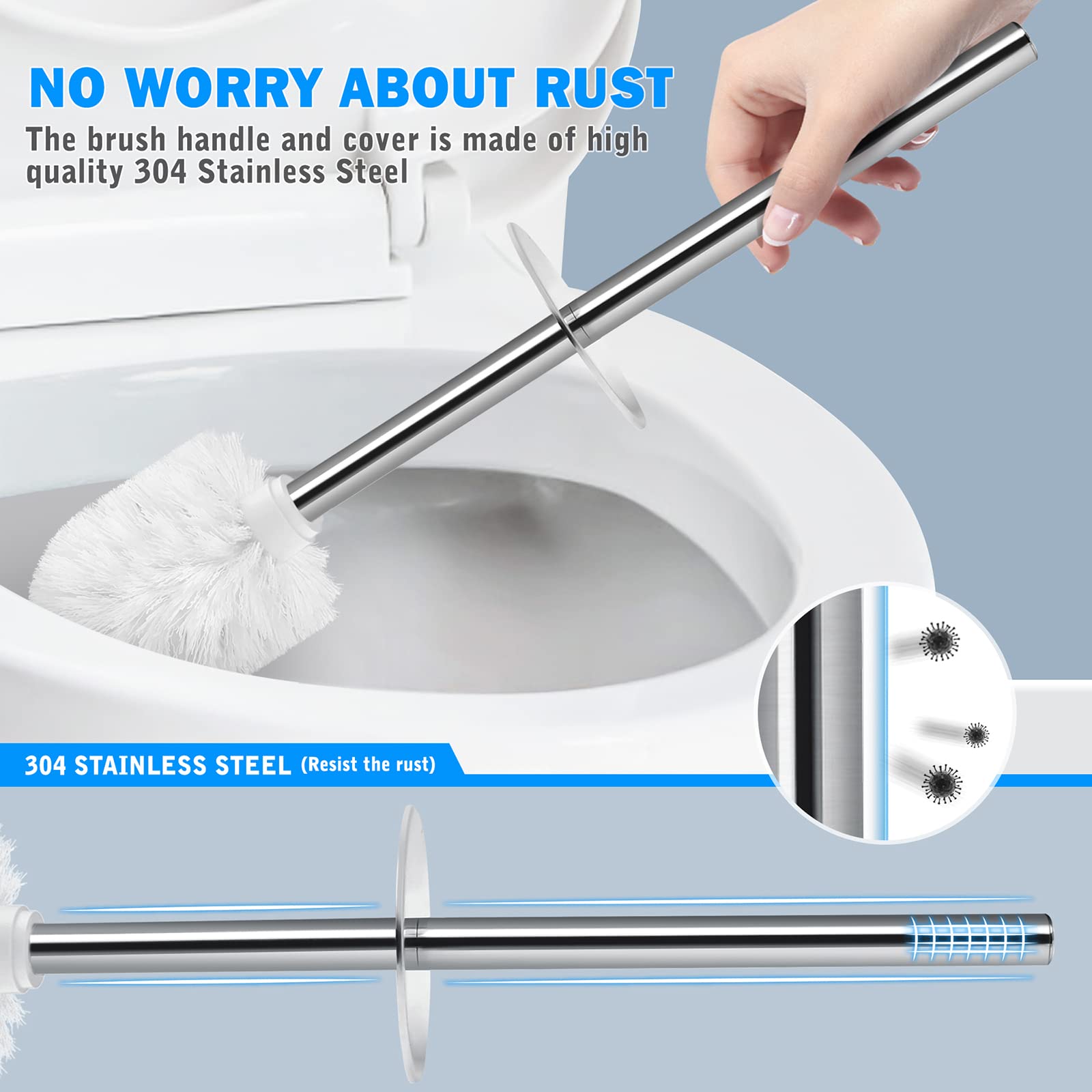 Ixo Toilet Brush And Holder, Toilet Brush With 304 Stainless Steel Long Handle, Toilet Bowl Brush For Bathroom Toilet-Elegant-Cl