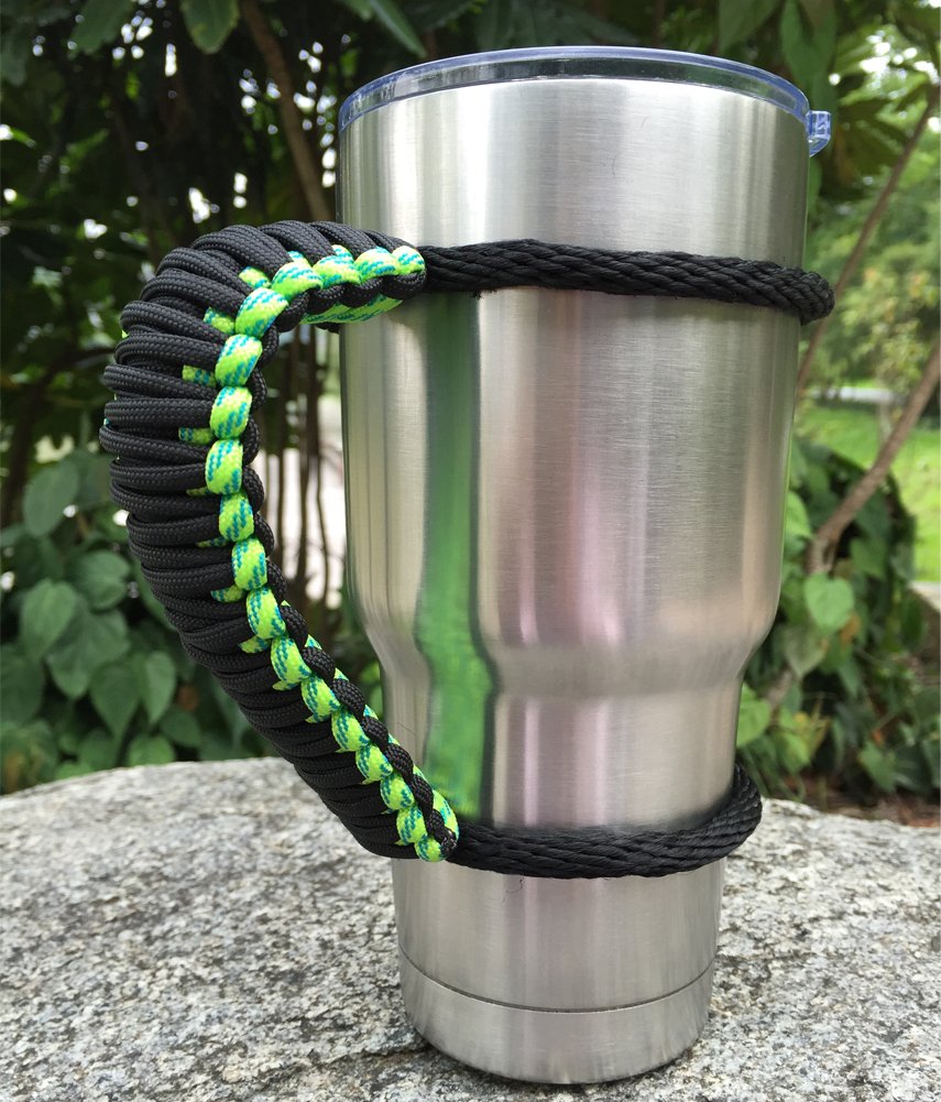 Moce Handmade Paracord Handle For Yeti/Rtic/Ozark Trail Rambler 30 Oz Tumbler. Green/Black
