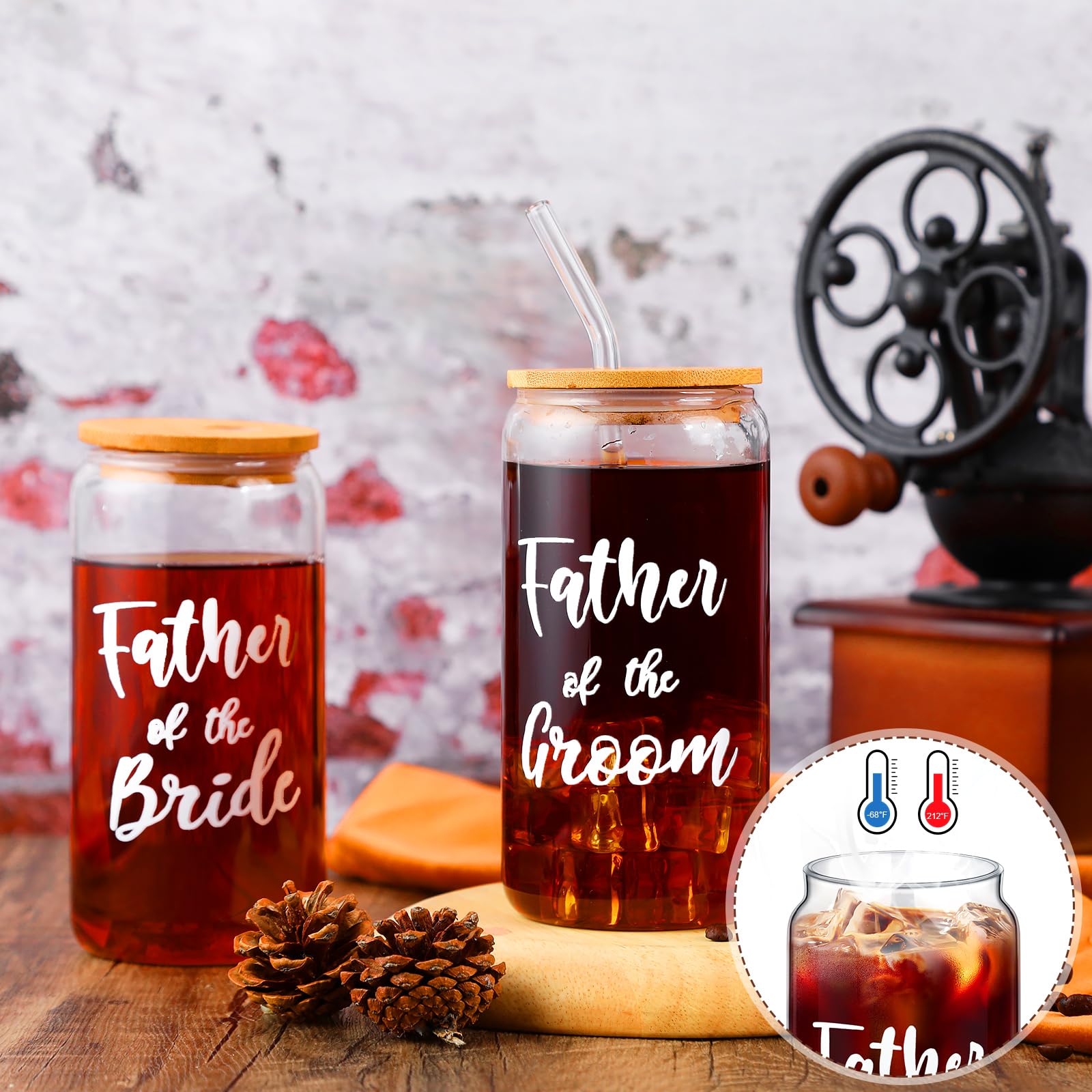 2 Sets Mother Of The Groom Glass Cups With Lids And Straws, Mother Of The Bride 16 Oz Iced Coffee Cups, Wedding Gifts For Bride