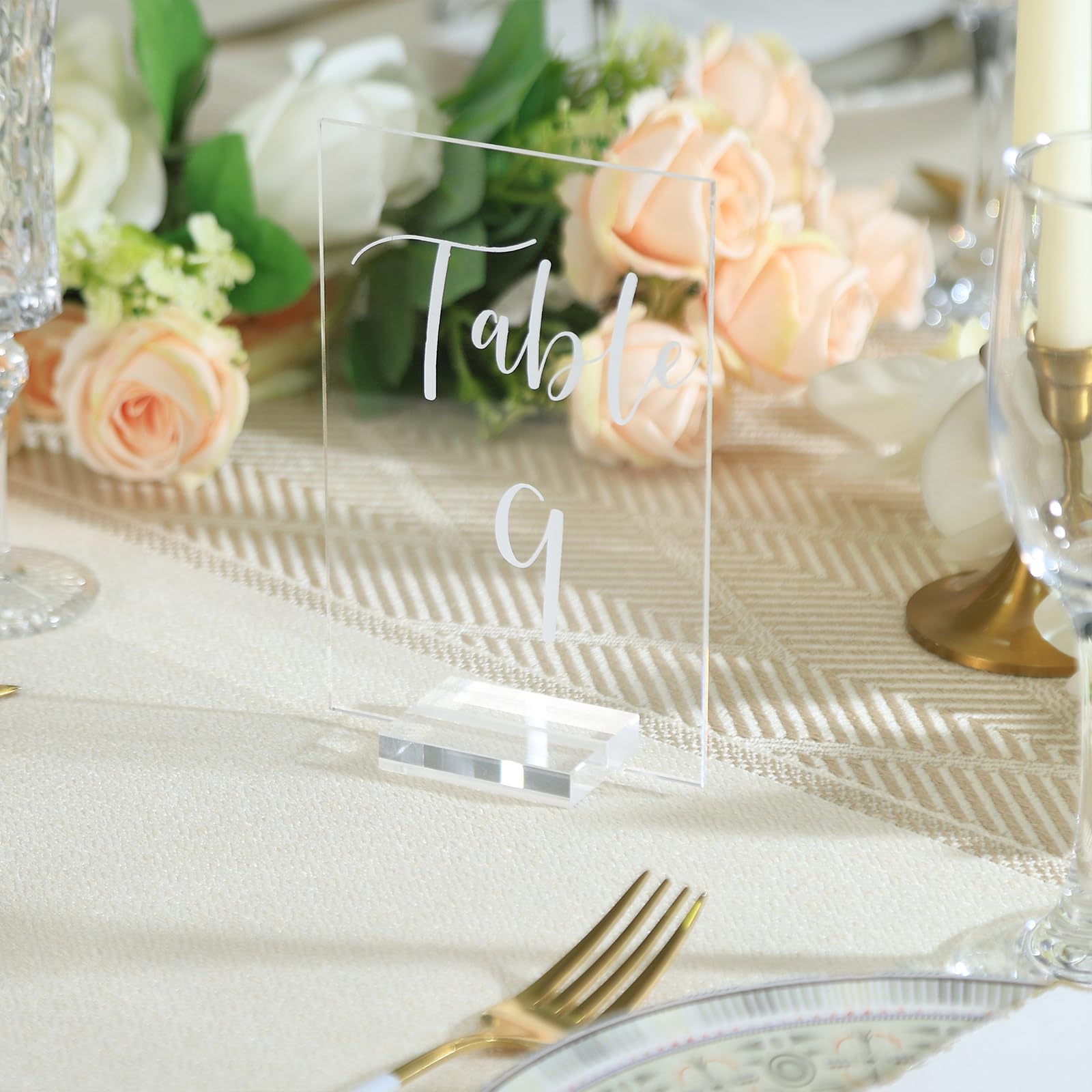 Uniqooo Acrylic Wedding Table Numbers 1-10 With Stands | 4X6 Inch Printed Calligraphy, Clear Table Number Signs And Holders | Pe