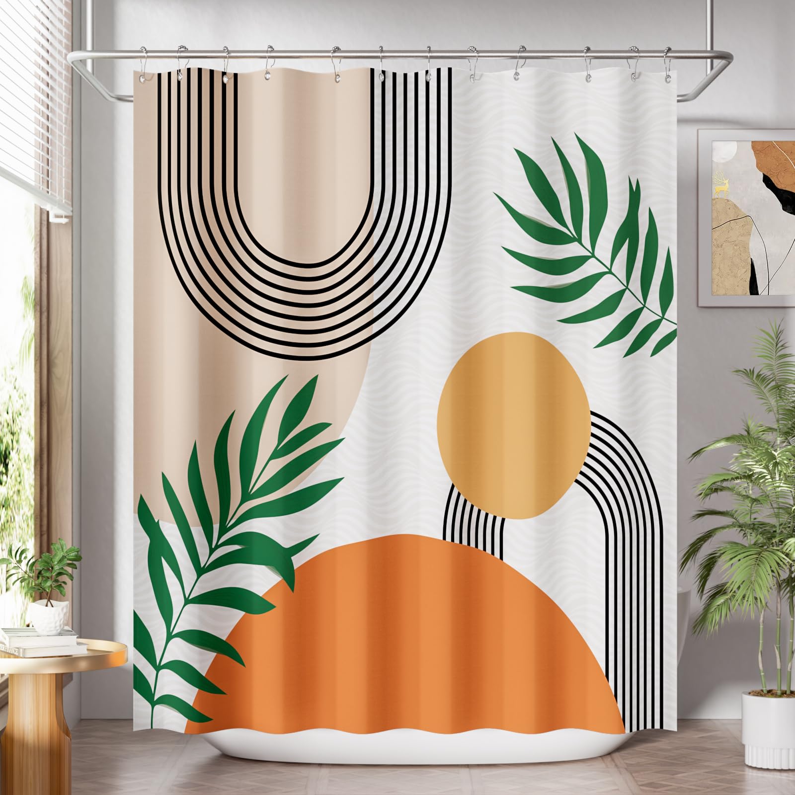 AmazerBath Fall Shower Curtain Sets  Orange Abstract Cloth Shower Curtain with 12 Shower Curtain Hooks  Luxury Hotel Quality Washable Farmhouse Polyester Fabric Bathroom Shower Curtains  72x72 Inches