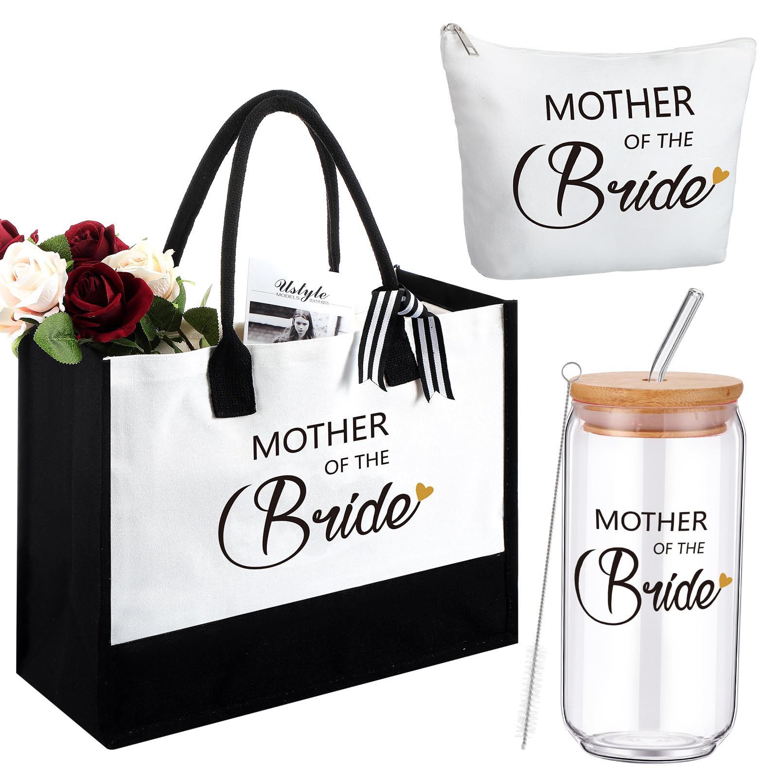 Tudomro 3Pcs Mrs Gift Mother of the Groom Bridal Shower Wedding Gift Tote Bag Makeup Pouch Travel Tumbler(Retro Style)