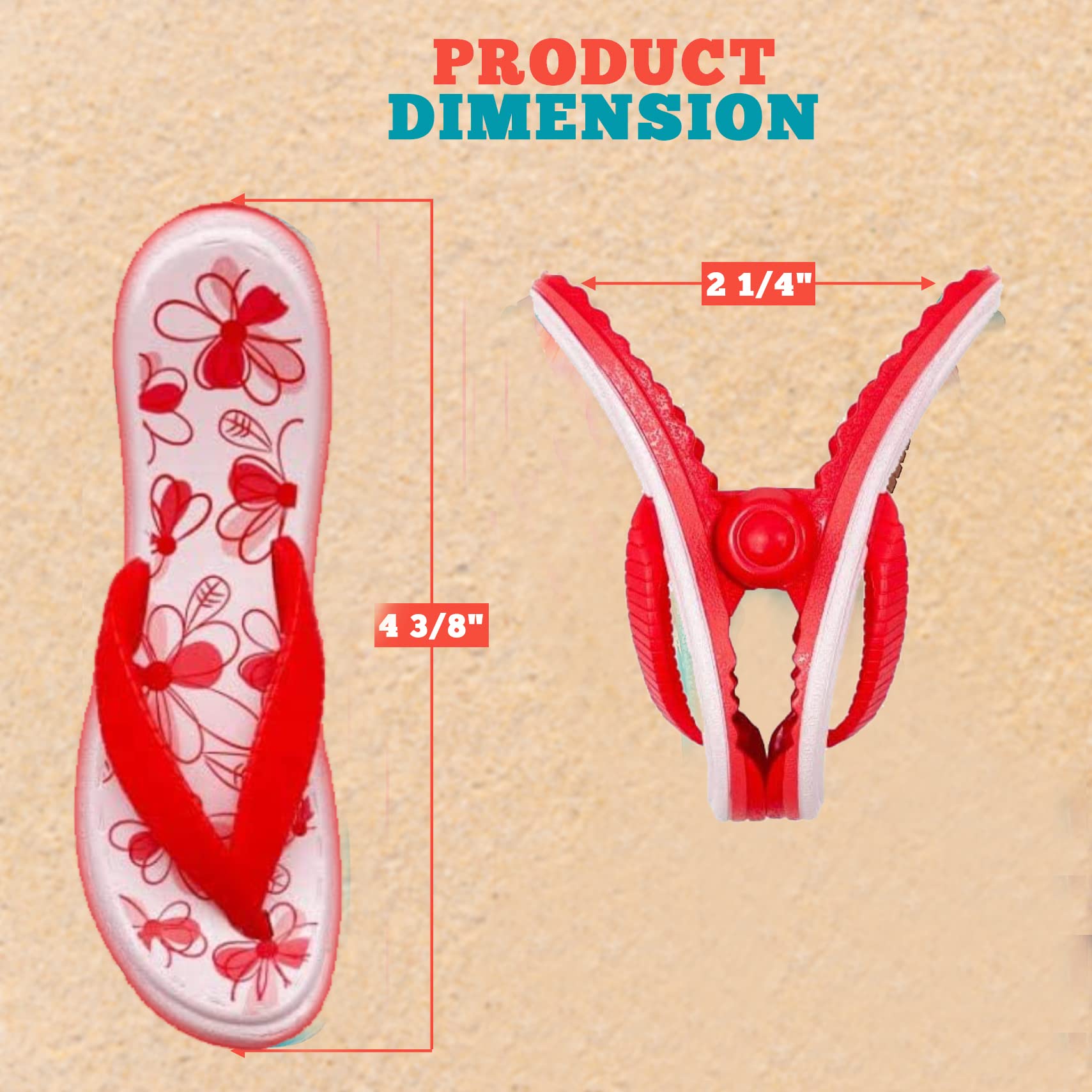 PERFORMORE Flip Flop Beach Towel Clips (Red)  Set of 2  Portable Towel Holder Clips  Secure Clips for Beach Chairs Deck Patio Pool Boat Cruise Lounge Chair Accessories