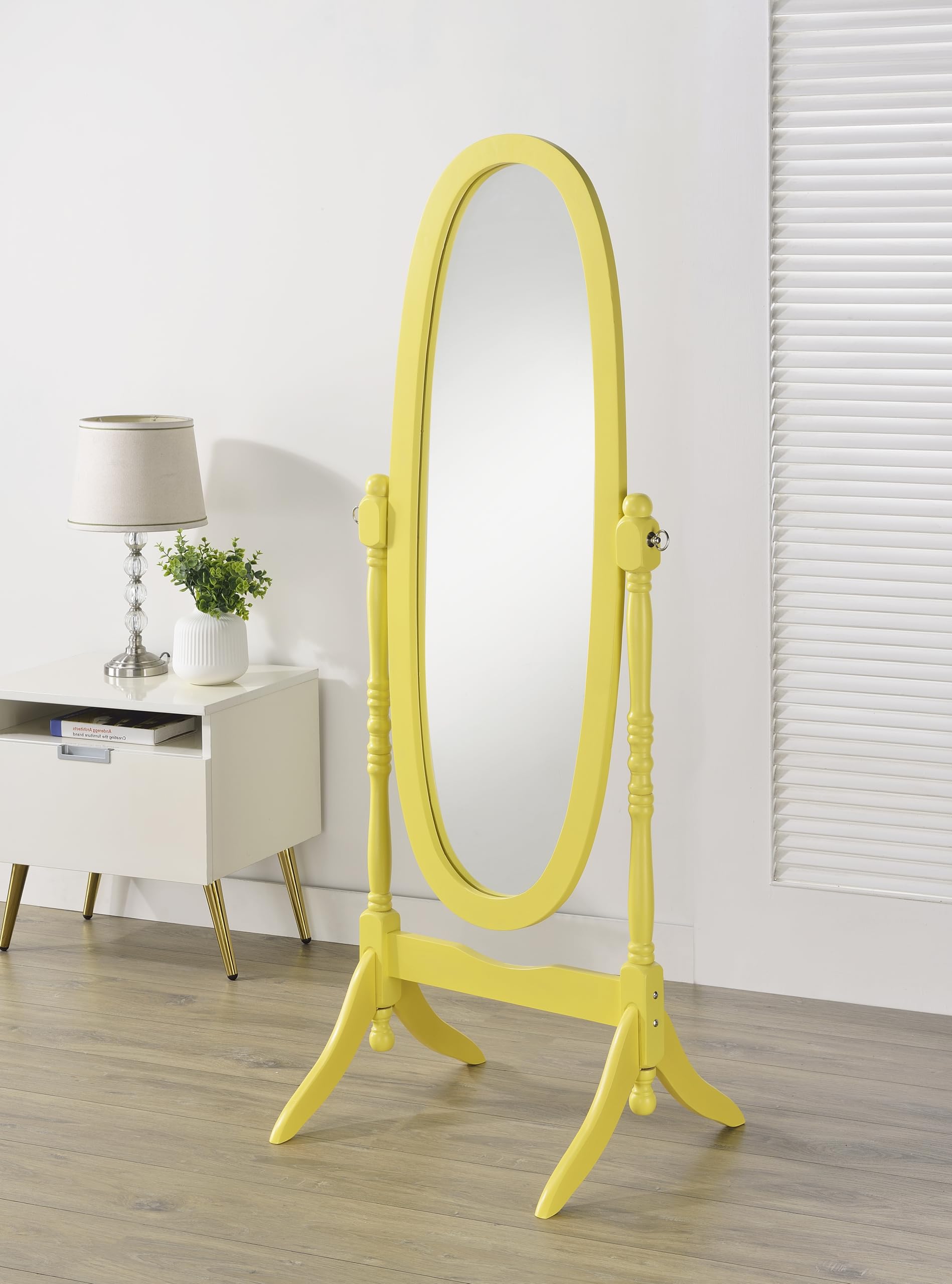 Roundhill Furniture Traditional Queen Anna Style Wood Floor Cheval Mirror, Yellow