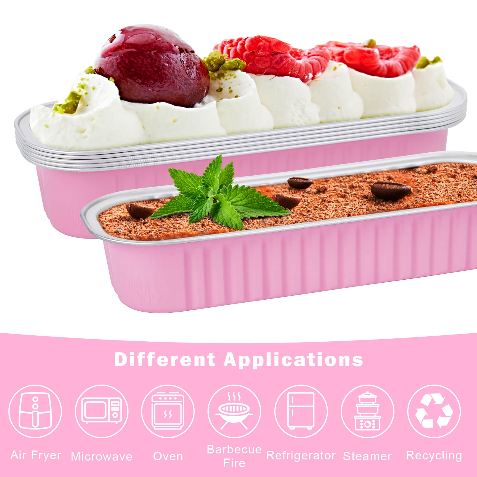 Ylnurac 100Pack Pink Aluminum Foil Mini Loaf Pans With Lids, 6.8 Oz Rectangle Baking Cups Disposable Muffin Pans Tins Holders Fo