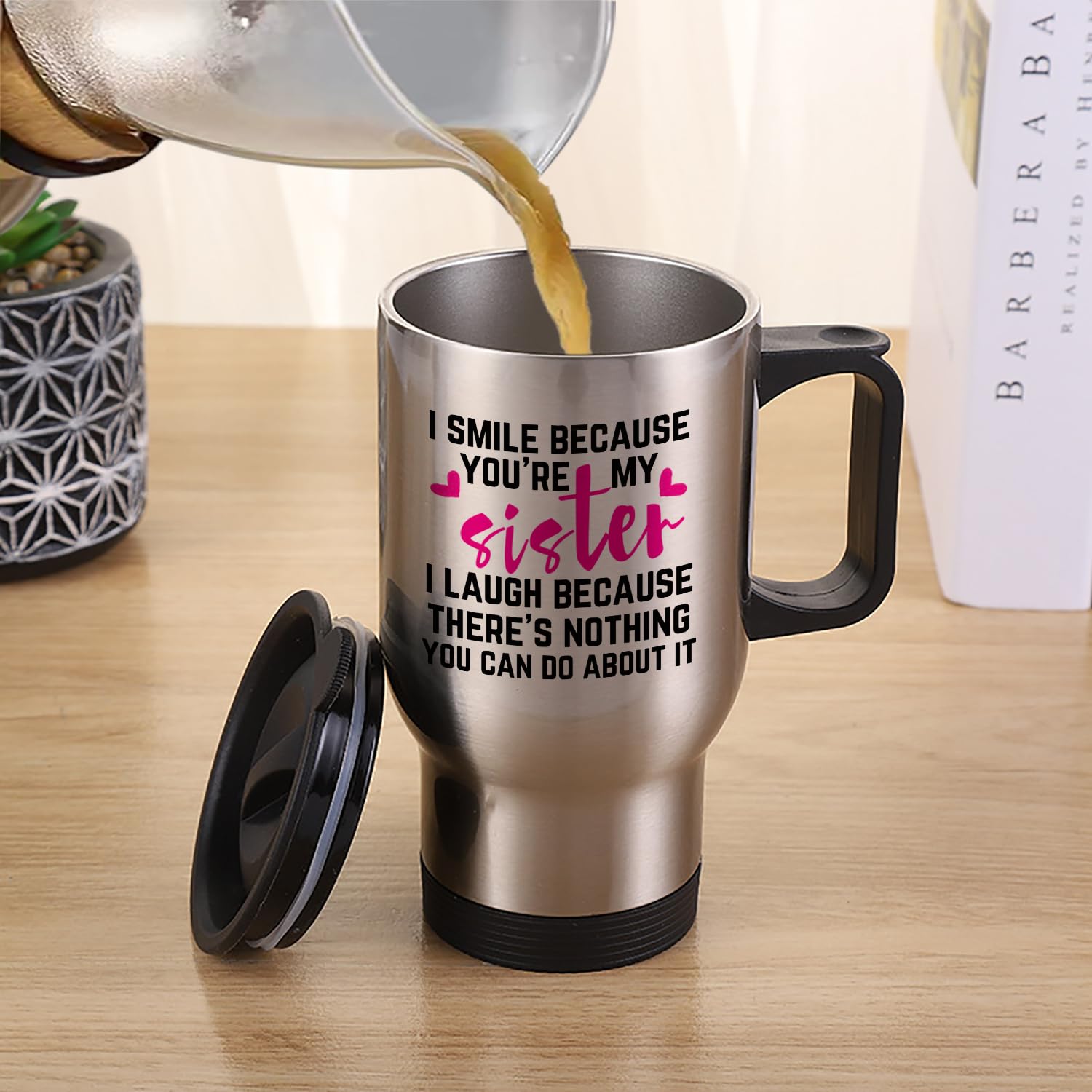 Sister Mugs I Smile Because You'Re My Sister Funny Gifts 14Oz Travel Mugs For Birthday Christmas