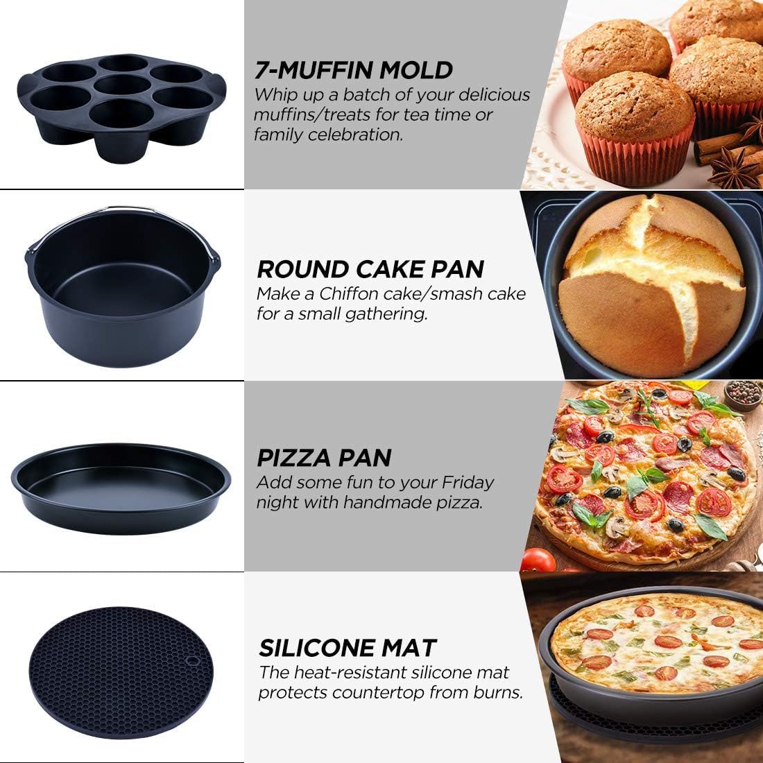 Jackgold Air Fryer Accessories Set Fit All 5.2Qt-6.8Qt And Larger Ovens, Cake & Pizza Pan, Metal Holder, Rack & Skewers, Etc, Bp