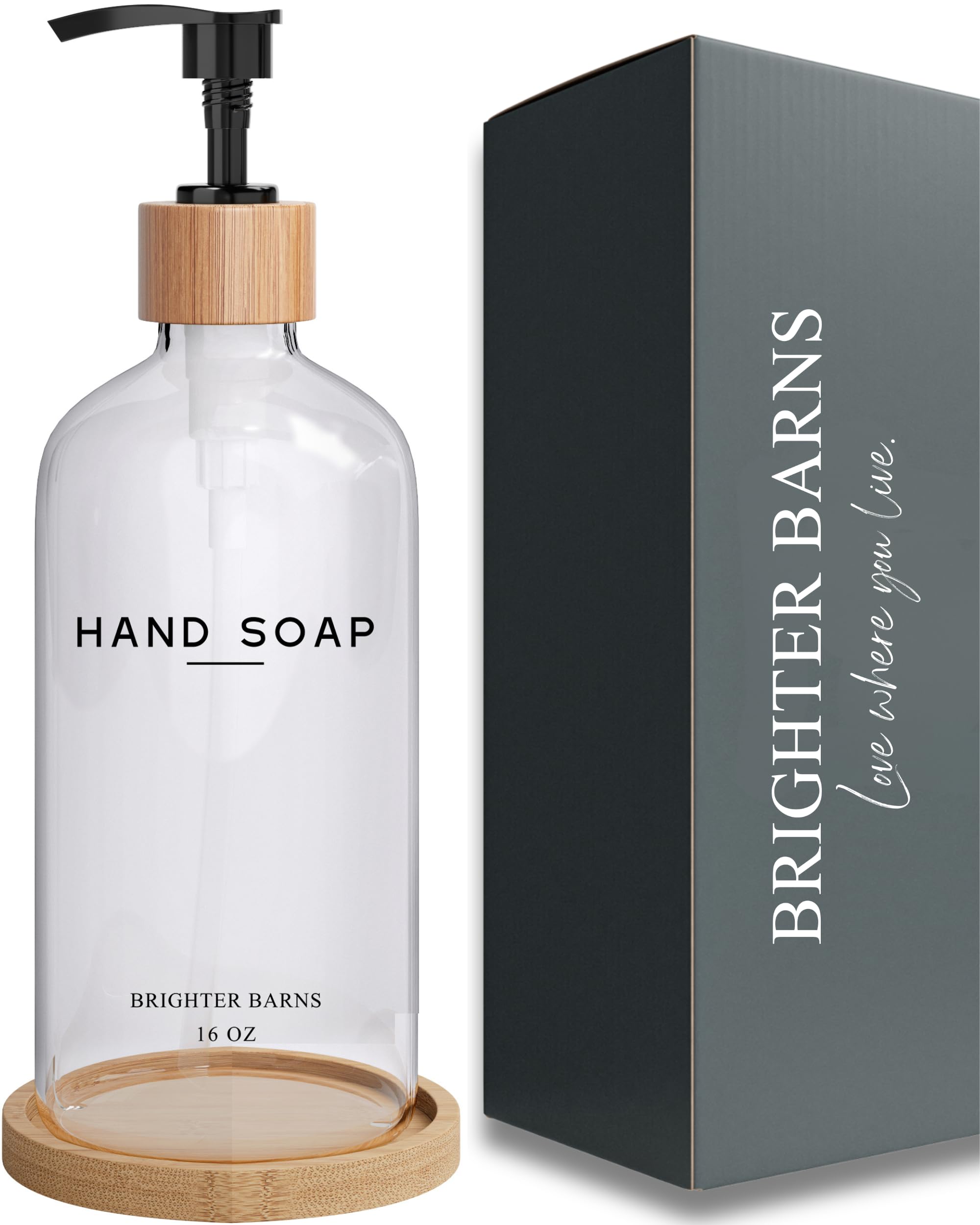 Glass Hand Soap Dispenser Bathroom Set By Brighter Barns - Hand Soap Dispenser For Kitchen Sink & Bathroom - Bathroom Soap Dispe