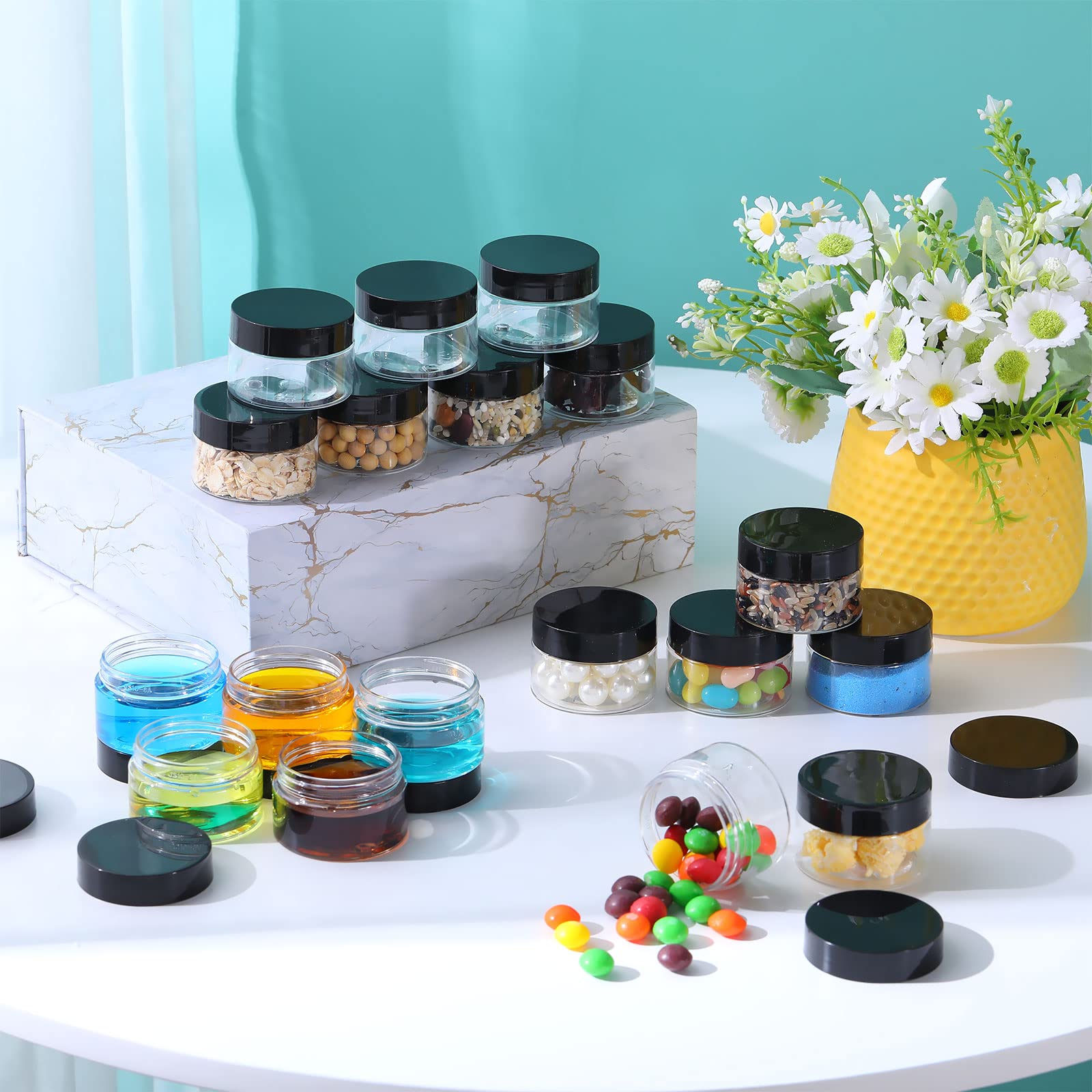 Aoriher 150 Pcs Plastic Container Jars With Lids Round Cosmetic Jars Empty Plastic Jars For Lotion, Cream, Ointments, Makeup, Ey