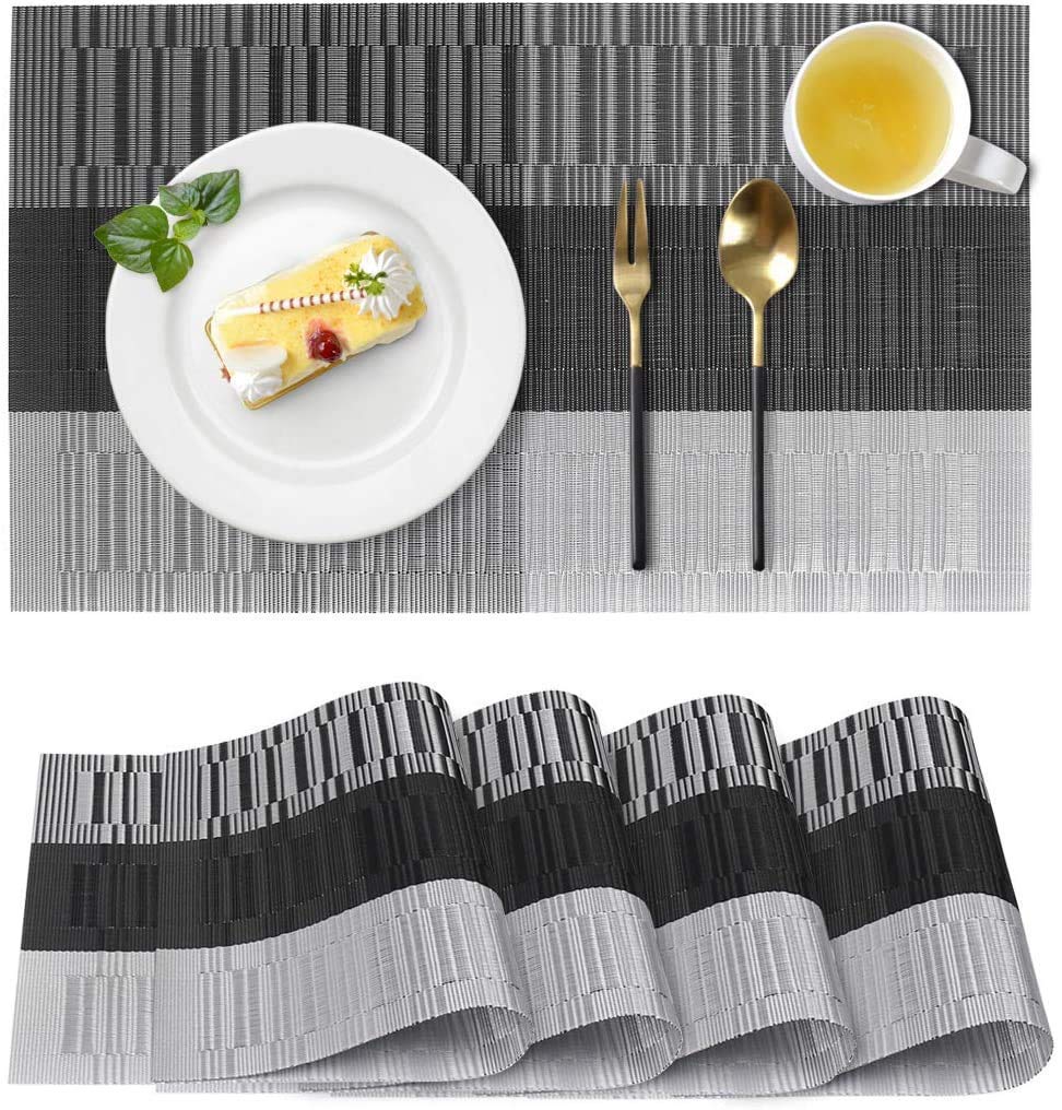 Home Brilliant Placemats,Plastic Table Mats,Heat Resistant Washable Place Mats for Dinner Table,Orange (Set of 6, Black, Grey)