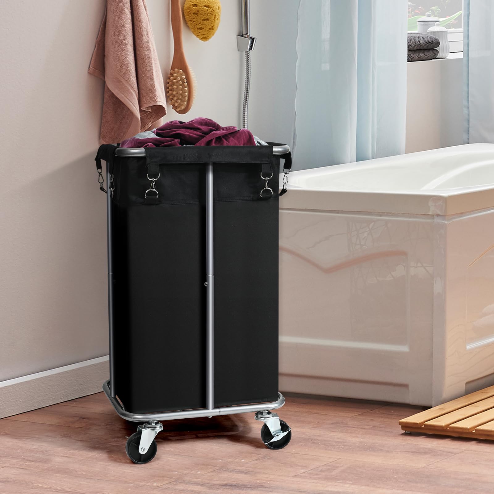 Laundry Basket With Wheels, Rolling Laundry Hamper With Removable Bag, 100L Laundry Sorter Cart, Narrow Slim Clothes Hamper Orga