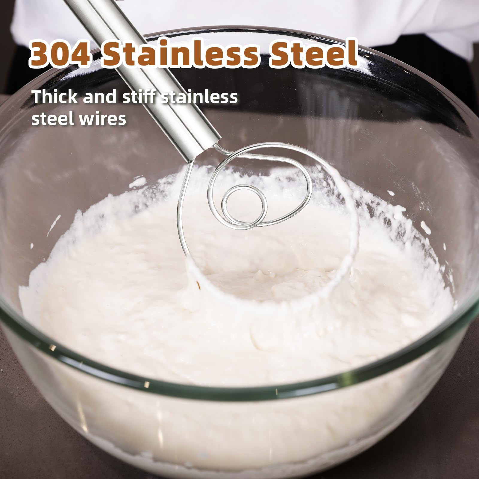 Jillmo Danish Dough Whisk, 12Inch Stainless Steel Bread Whisk
