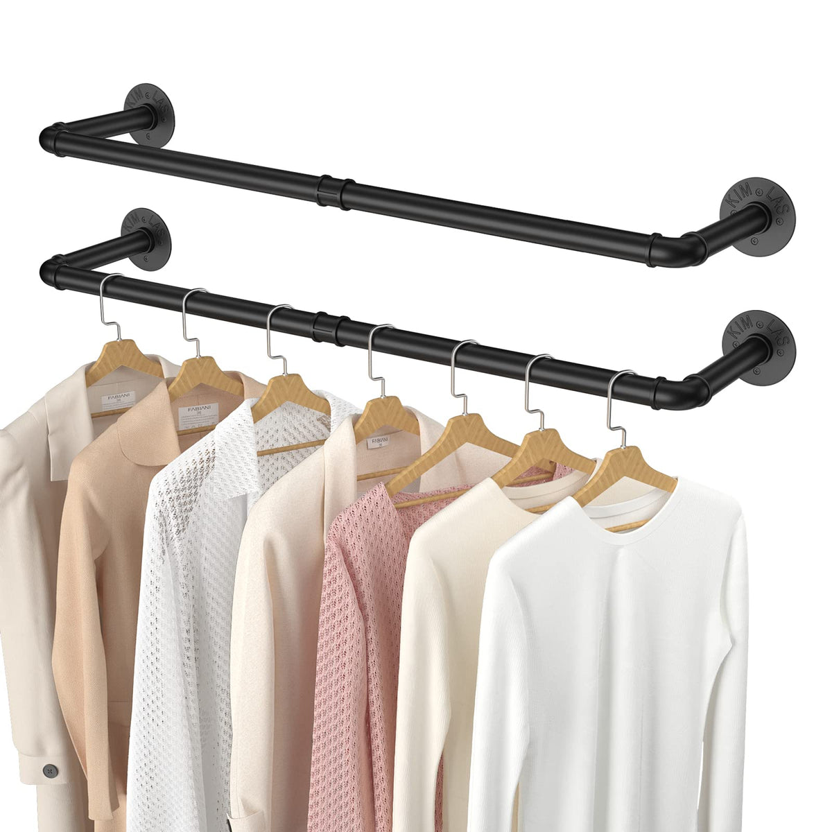 Elibbren 2 Pack Clothing Rack Wall Mount, Industrial Pipe Clothes Rack 38.4In,Heavy Duty Iron Garment Rack Bar For Closet,Laundr