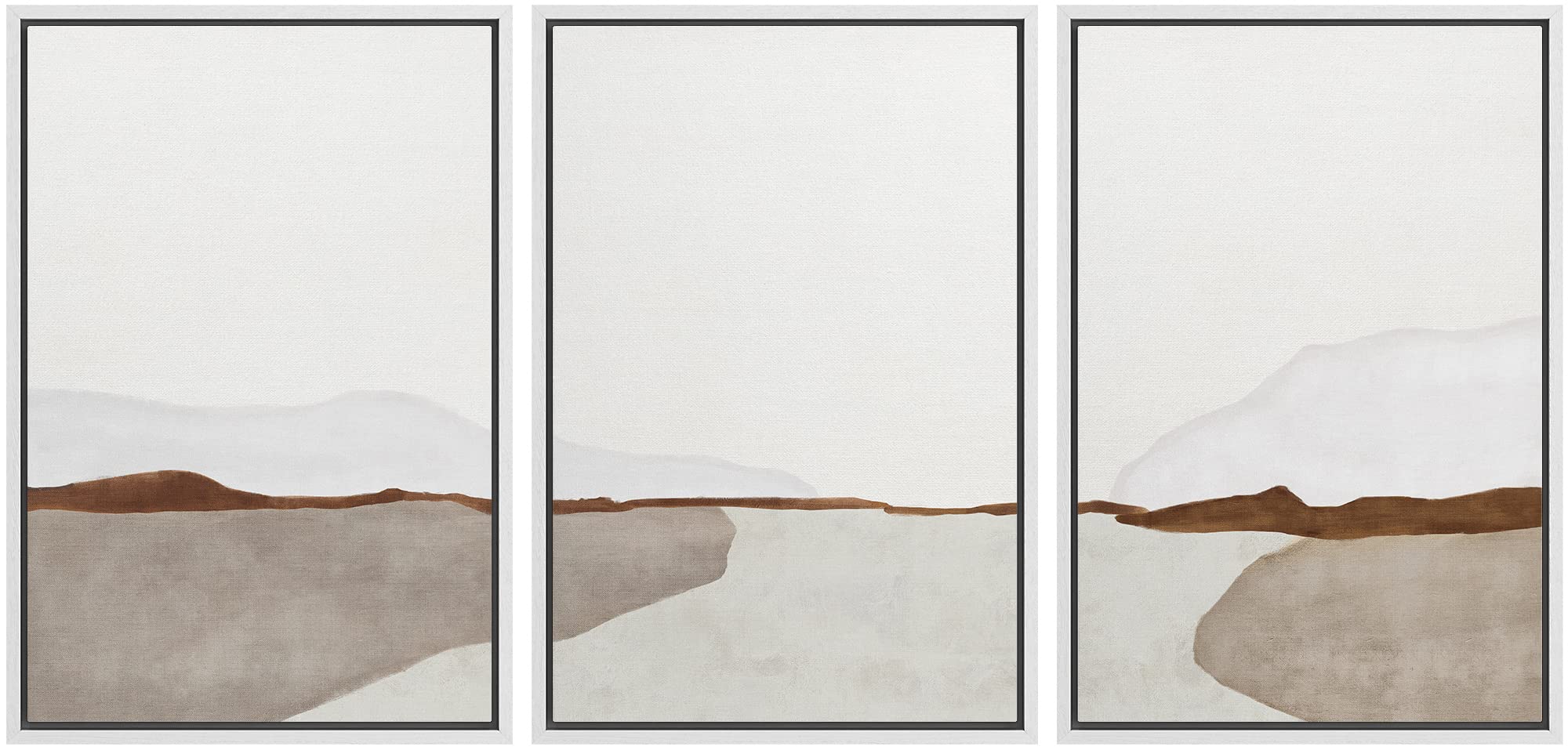 Signford Framed Canvas Print Wall Art Set Pastel Mountain Valley Landscape Abstract Shapes Illustration Modern Art Decorative No