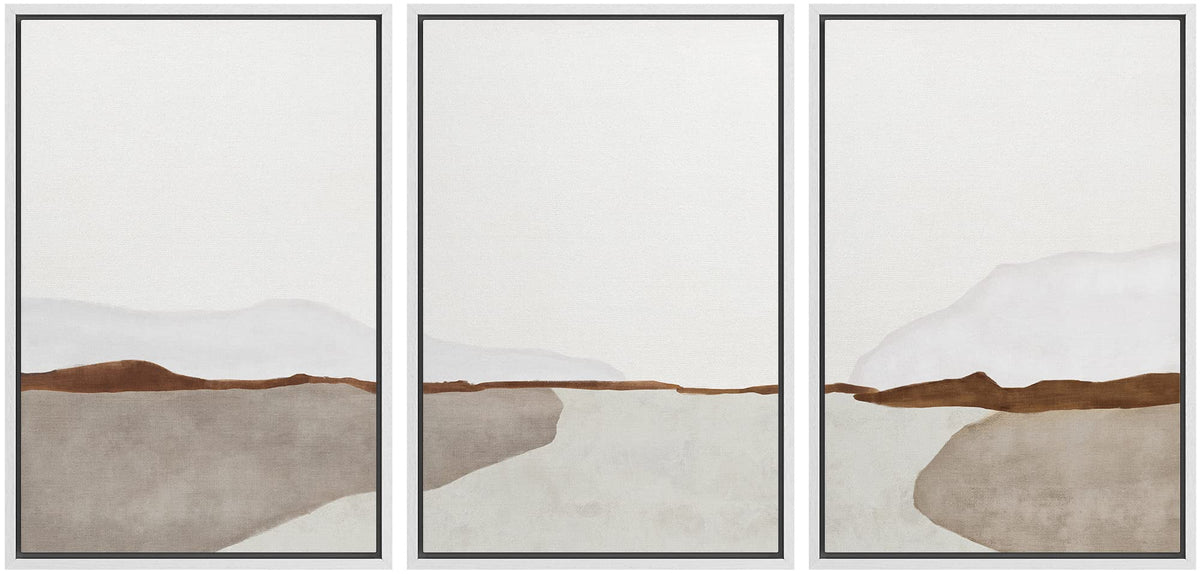 Signford Framed Canvas Print Wall Art Set Pastel Mountain Valley Landscape Abstract Shapes Illustration Modern Art Decorative No
