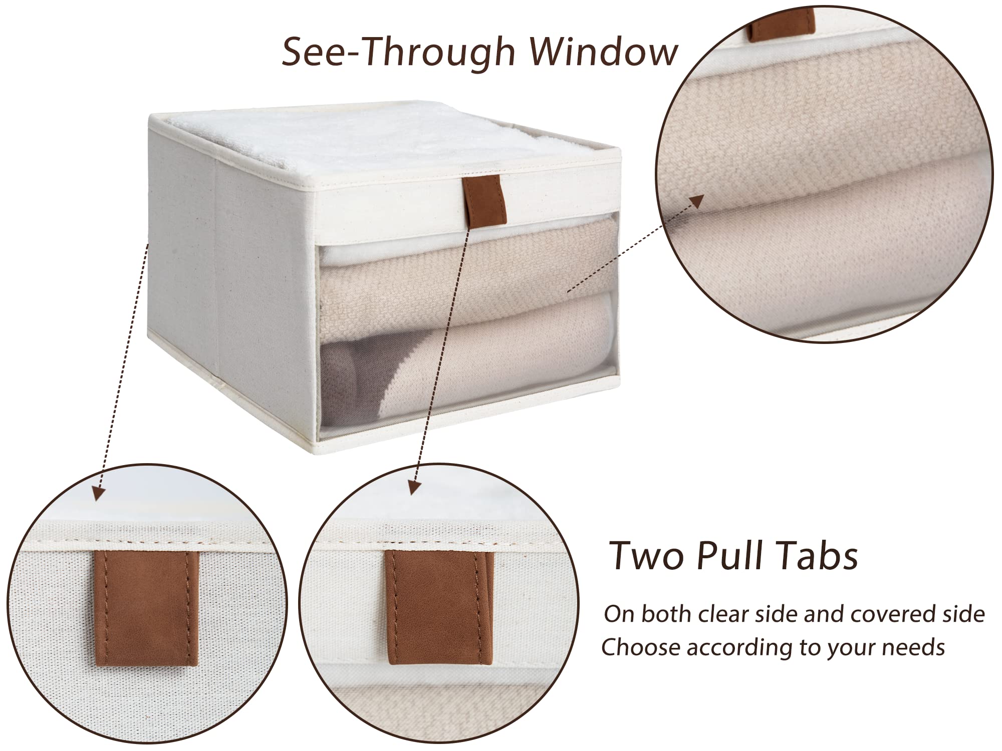 Storageworks Closet Storage Bins With Clear Window And 2 Handles, Foldable Clothing Bins For Shelves, Fabric Organizer, Beige, 3