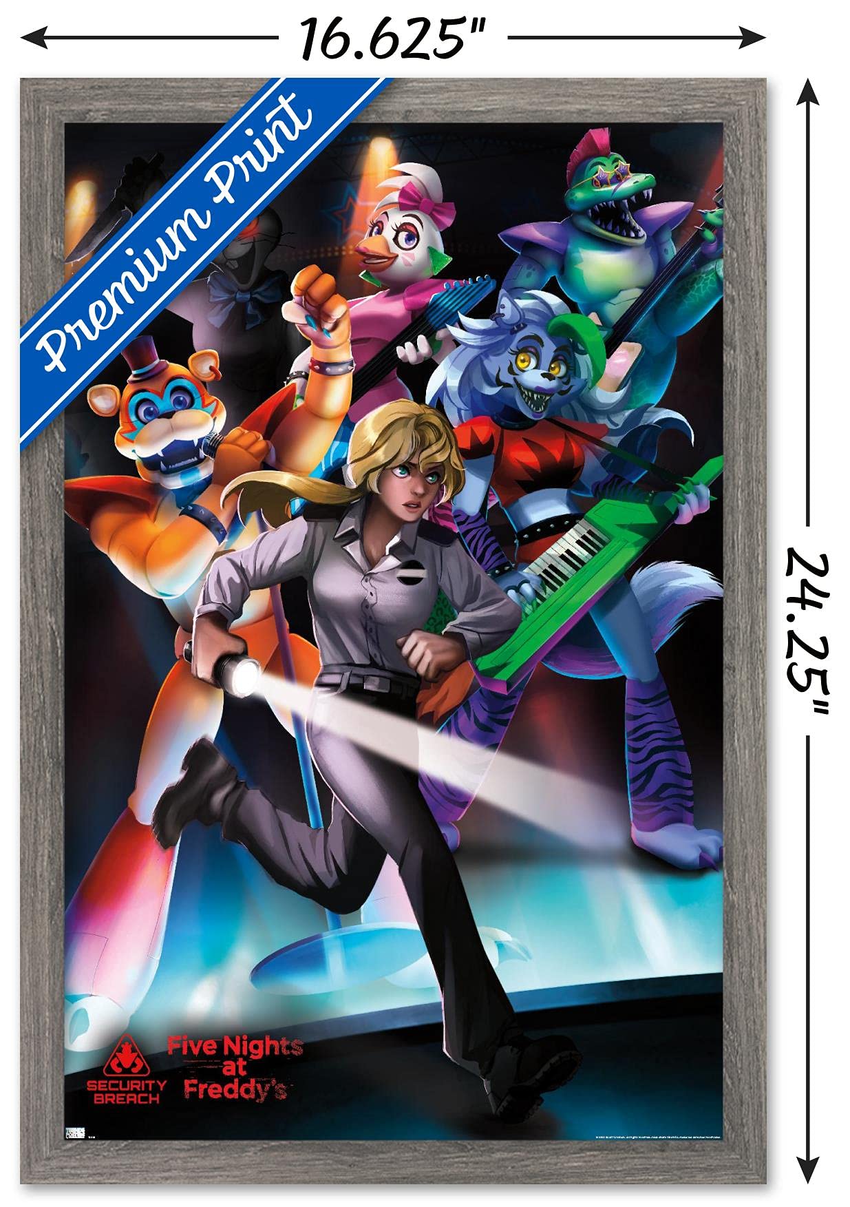 Trends International Five Nights At Freddy'S: Security Breach - Group Wall Poster, 14.725'' X 22.375'', Barnwood Framed Version