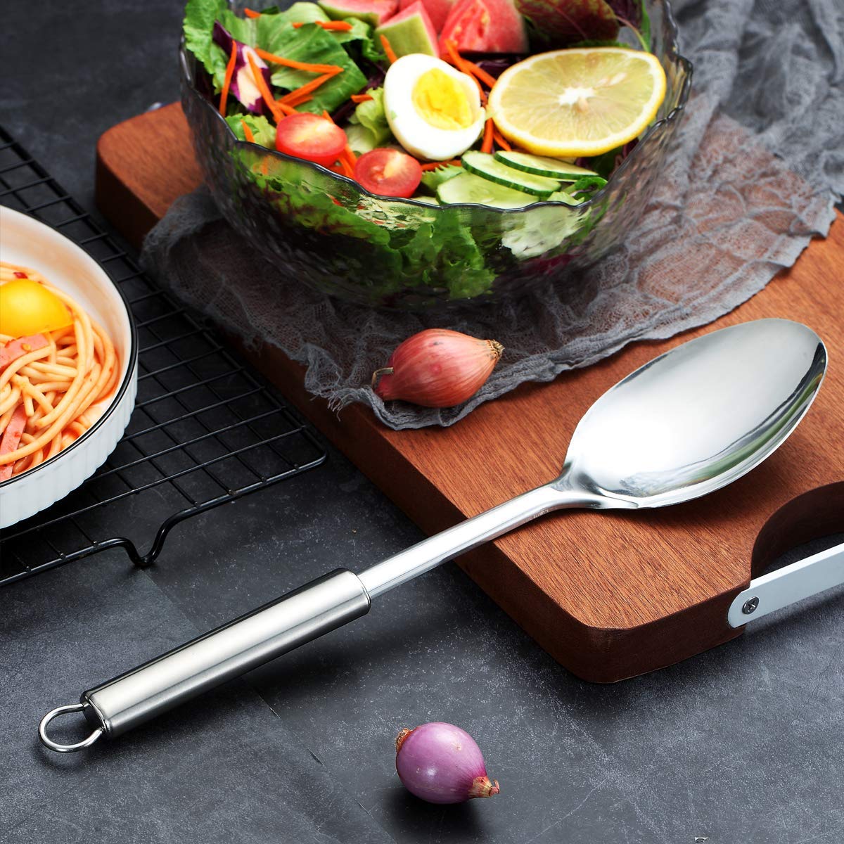 Berglander Solid Spoon, Stainless Steel Solid Cooking Spoon,Solid Serving Spoon, Kitchen Spoons, Spoon For Cooking, Basting Spoo